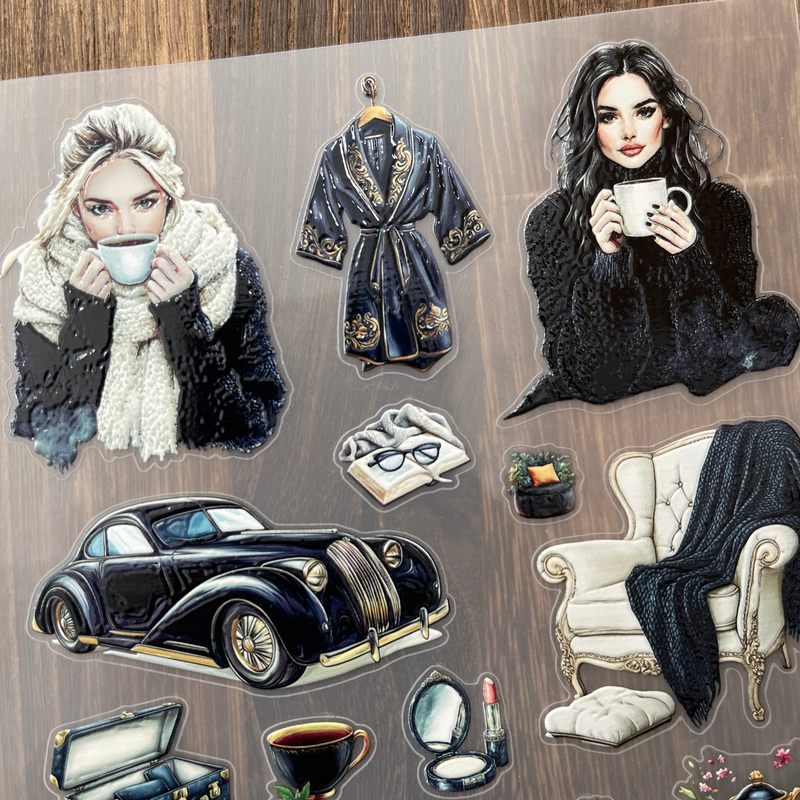 3D Black and white series PET Sticker 1 Pcs