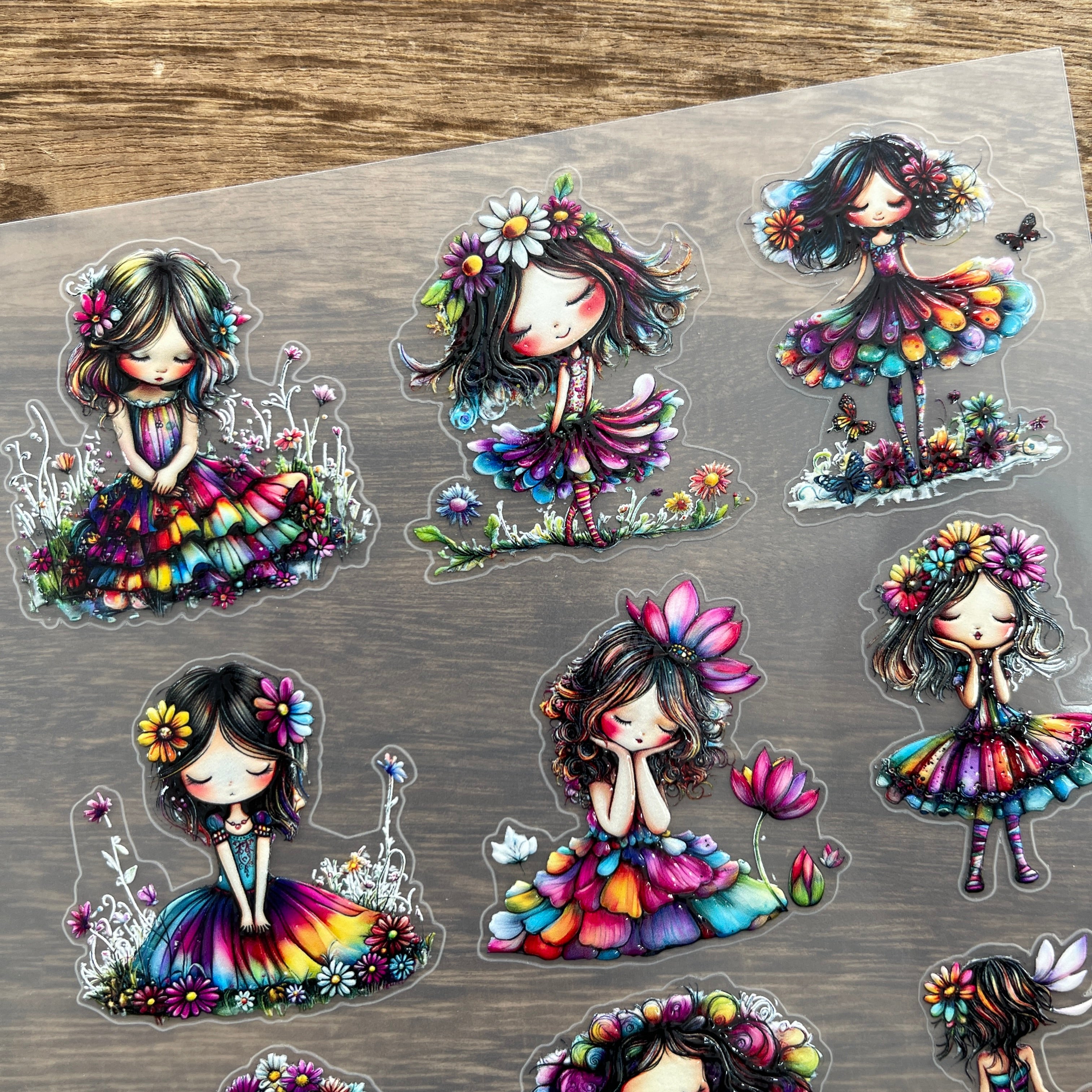 3D Colorful Flower Fairy PET Sticker 1 Pcs