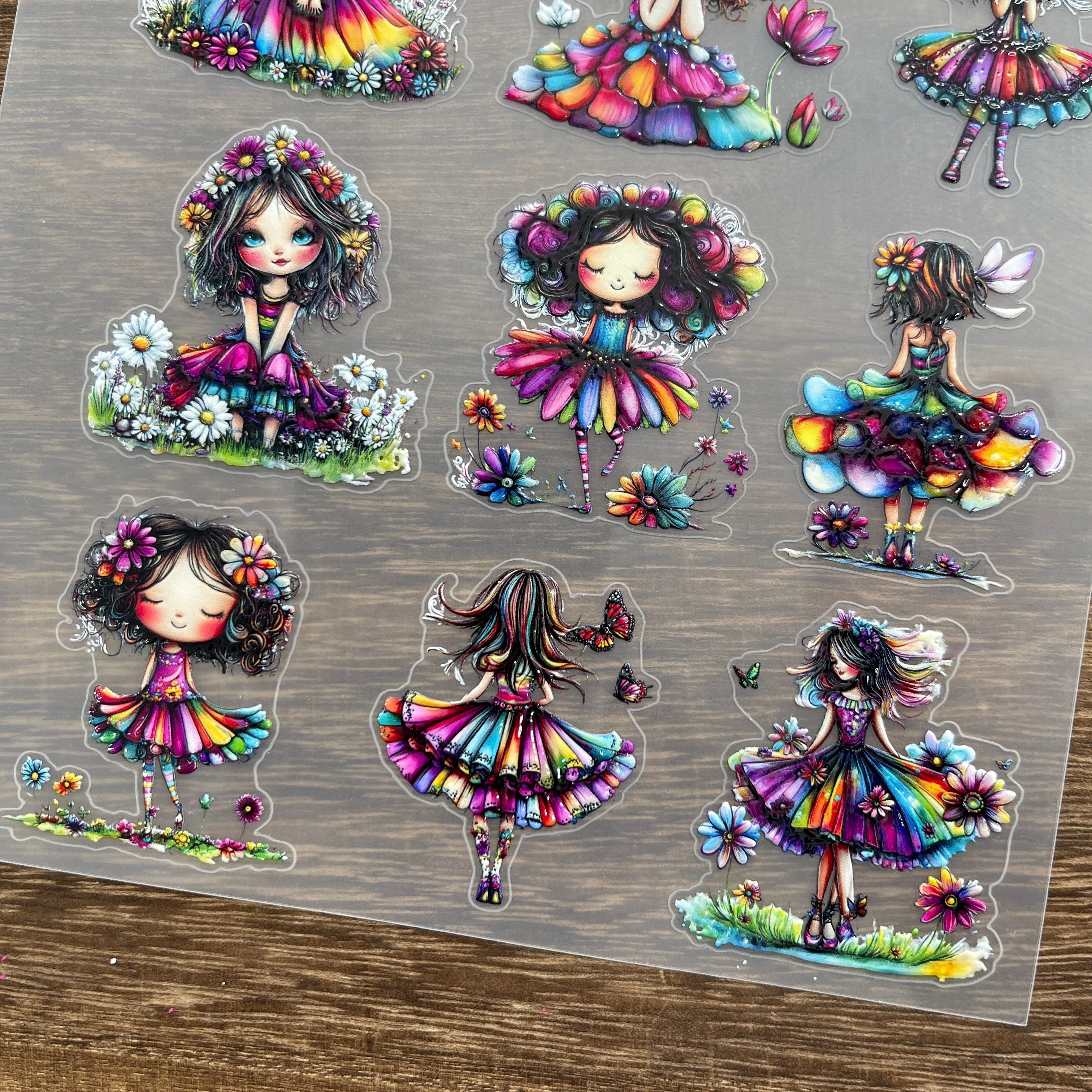 3D Colorful Flower Fairy PET Sticker 1 Pcs