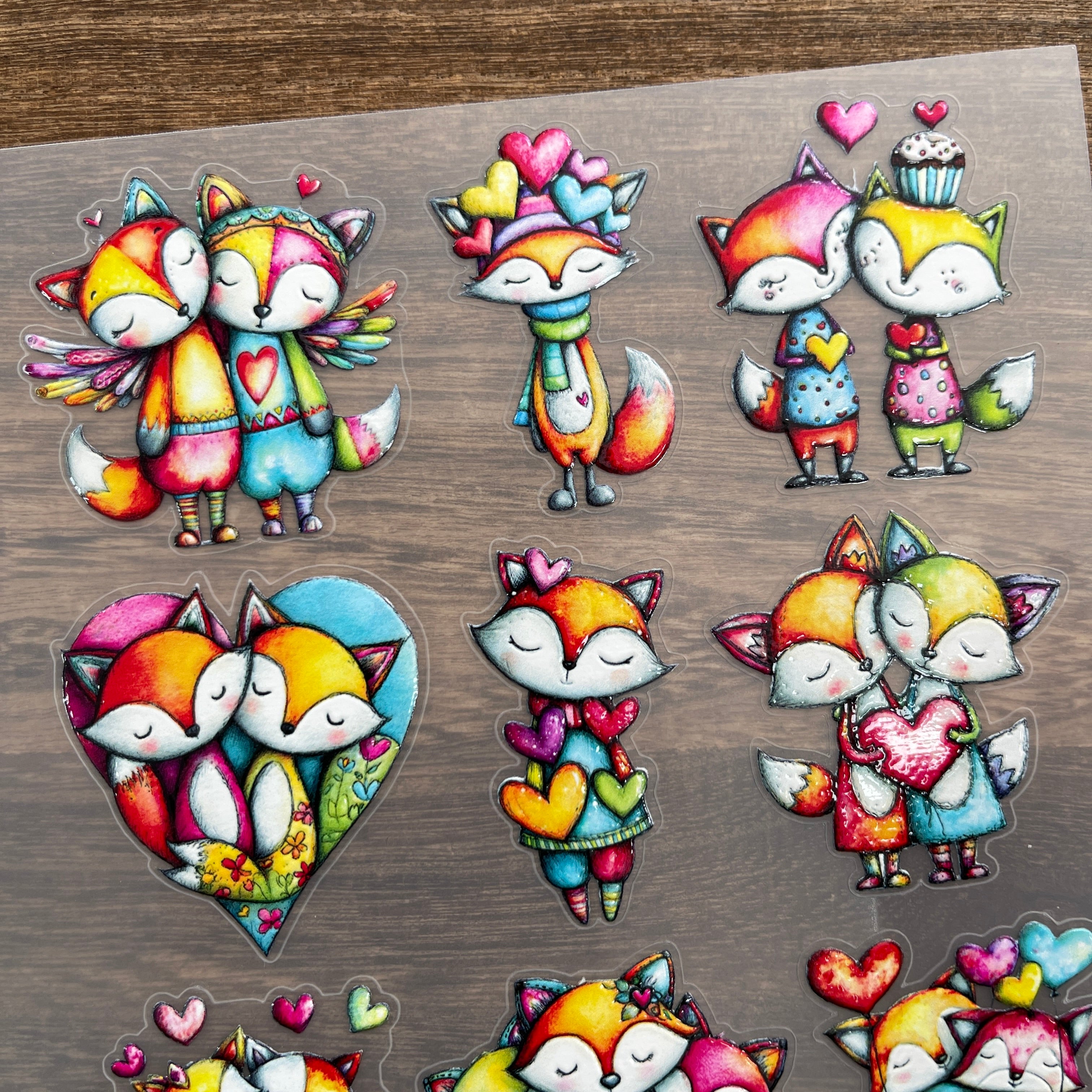 3D Colorful little fox for Valentine's Day PET Sticker 1 Pcs