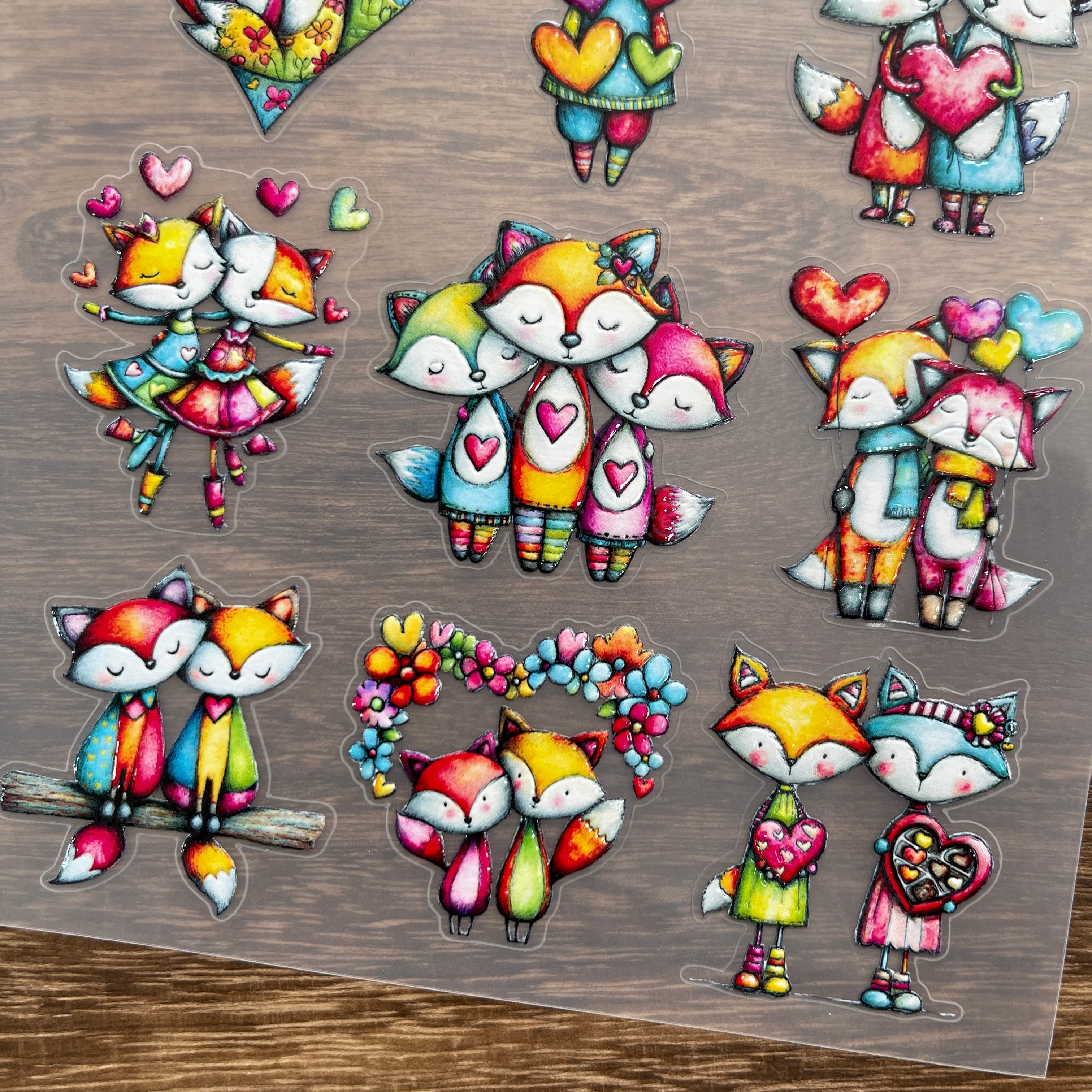 3D Colorful little fox for Valentine's Day PET Sticker 1 Pcs