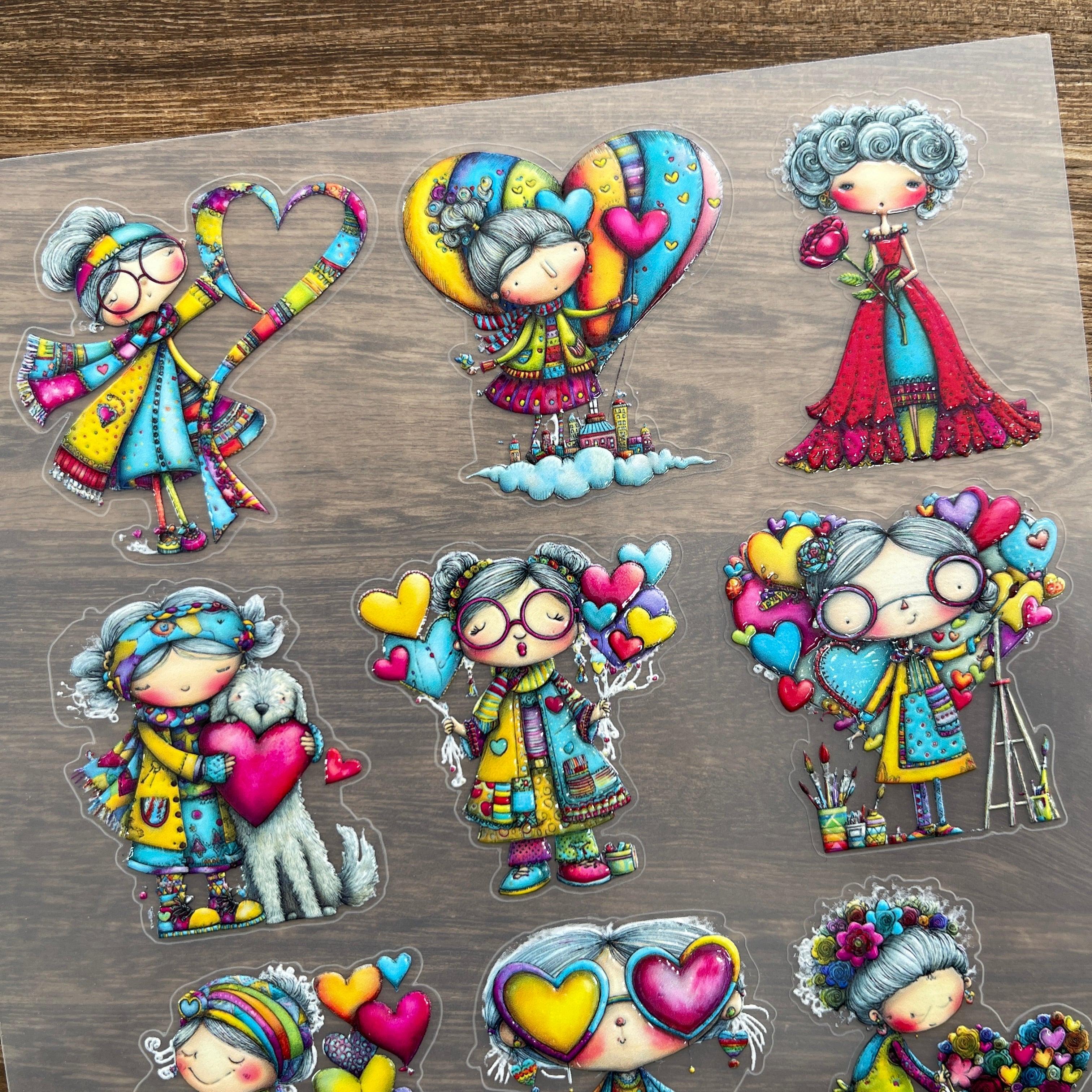 3D Colorful Valentine's Day Girl PET Sticker 1 Pcs