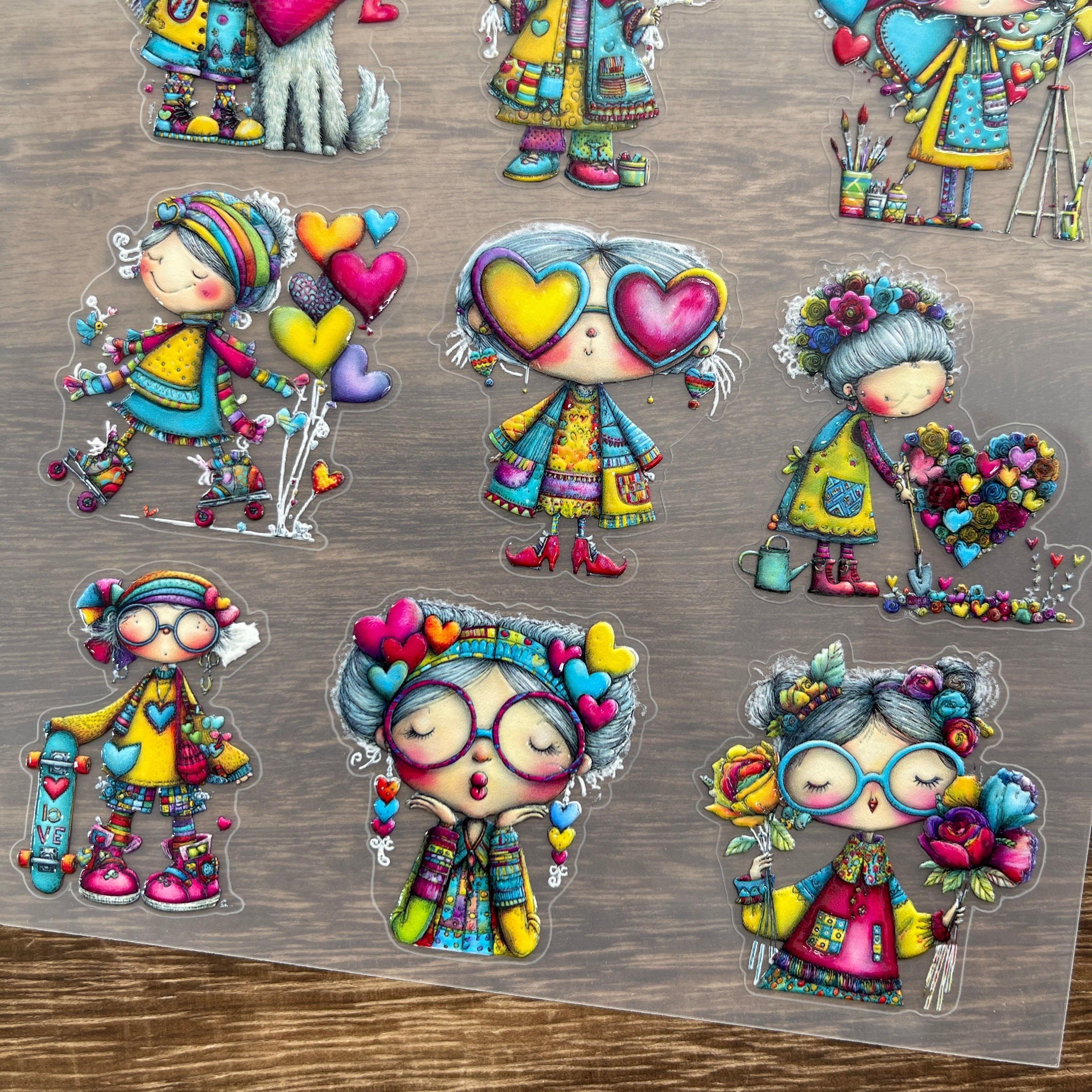 3D Colorful Valentine's Day Girl PET Sticker 1 Pcs