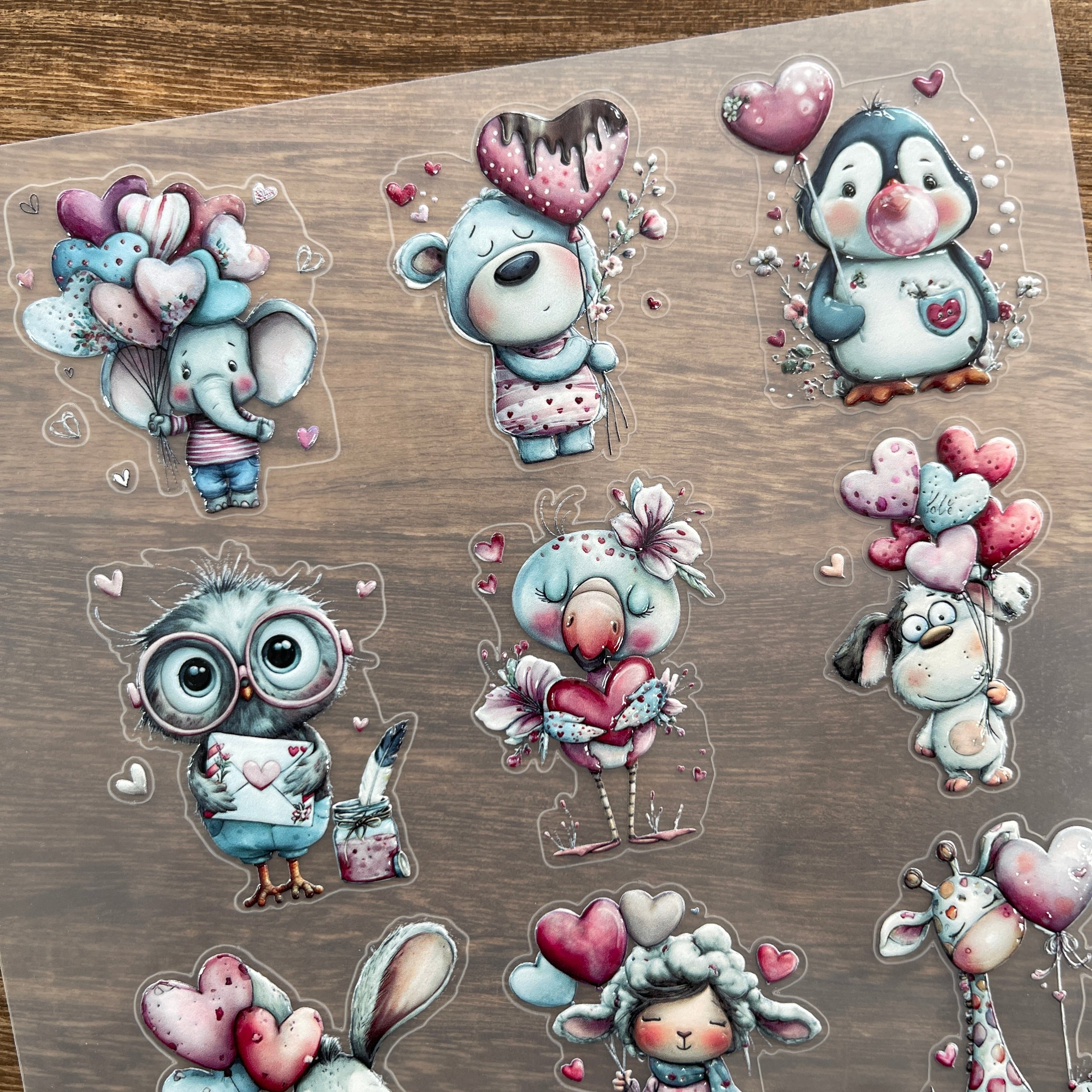 3D Valentine's Day Animals PET Sticker 1 Pcs