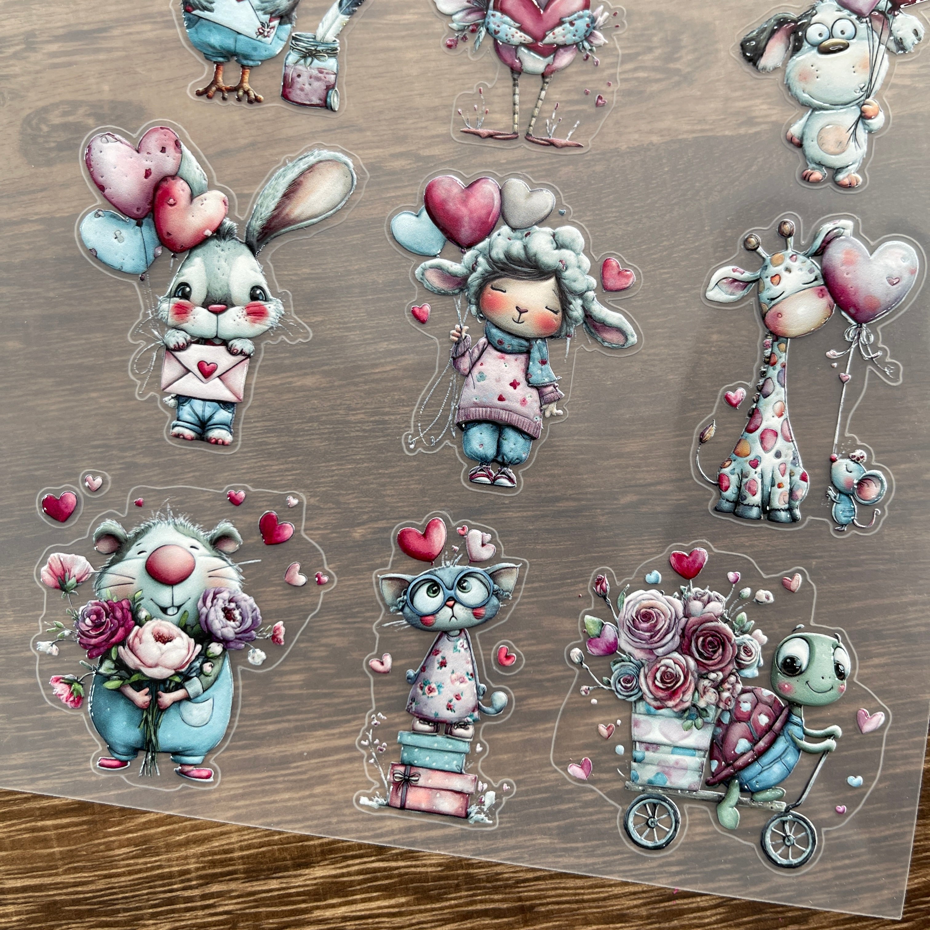 3D Valentine's Day Animals PET Sticker 1 Pcs