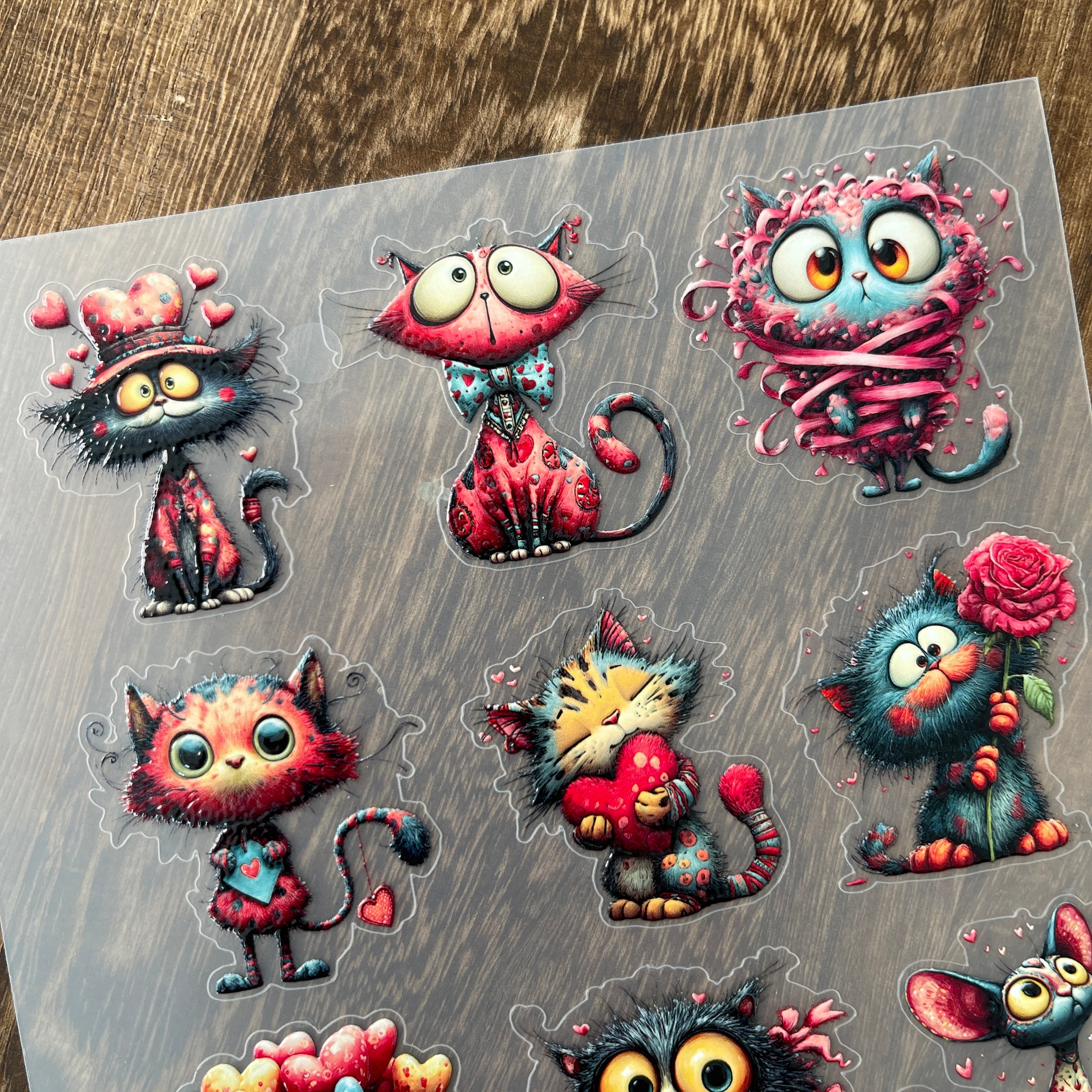 3D Red Valentine's Day cats PET Sticker 1 Pcs
