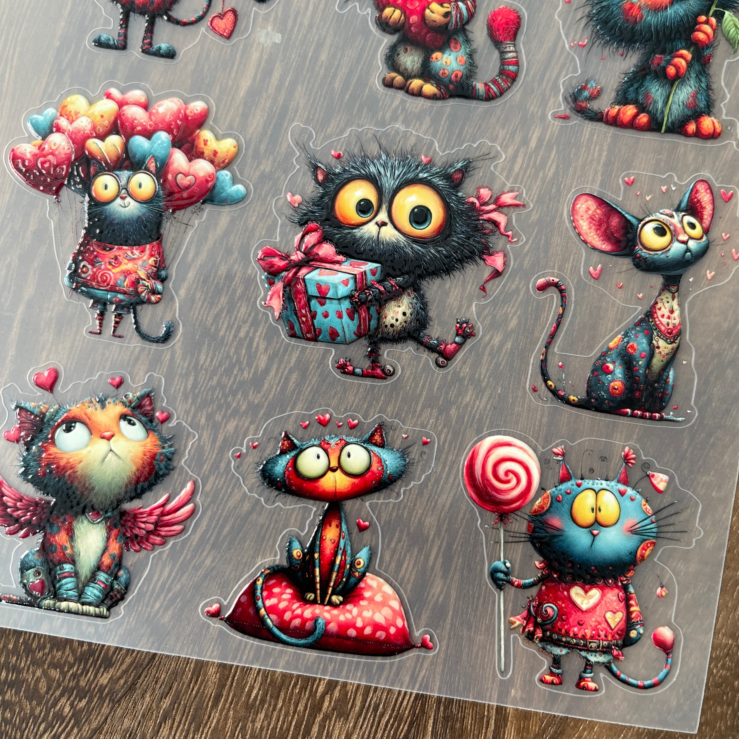 3D Red Valentine's Day cats PET Sticker 1 Pcs