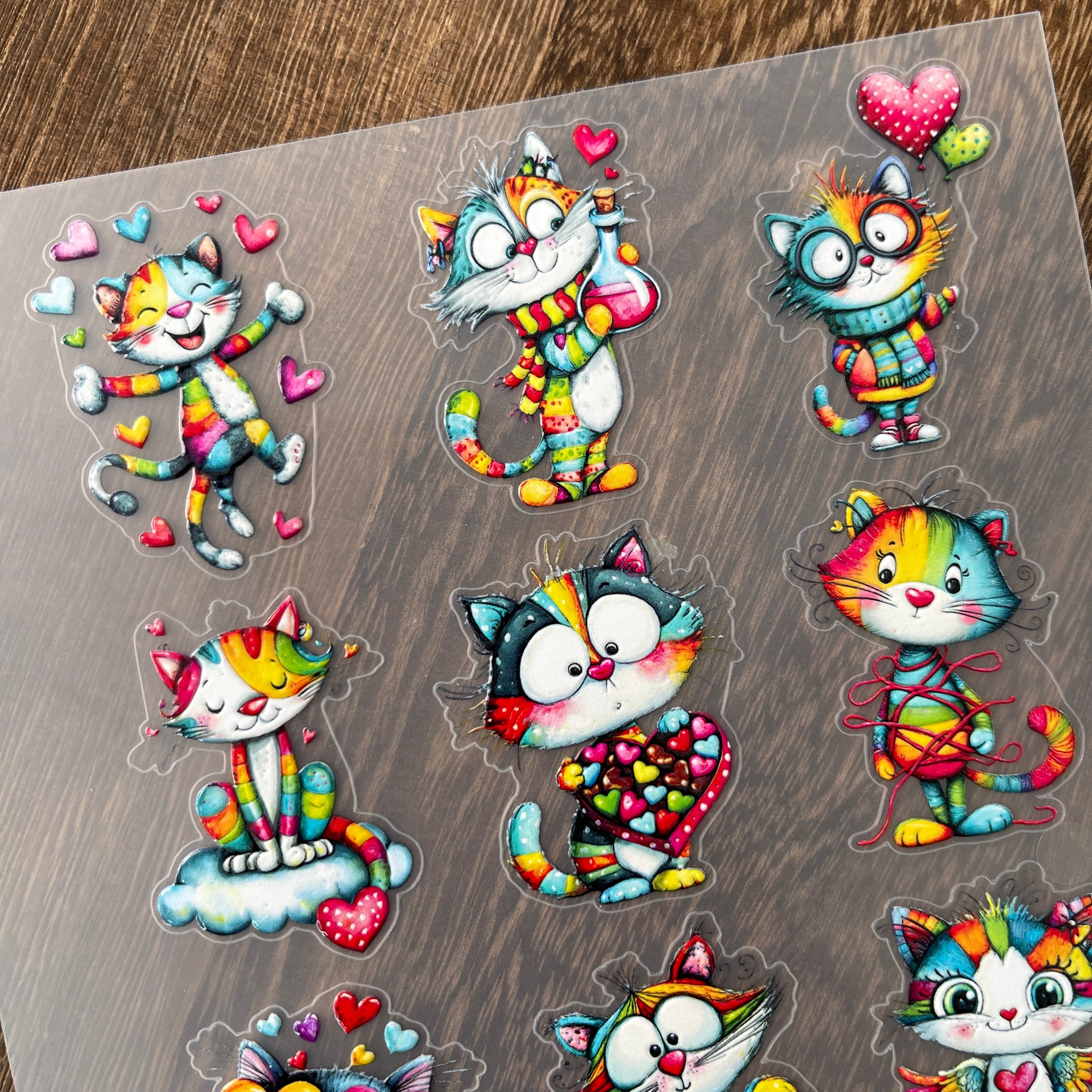 3D Colorful cats PET Sticker 1 Pcs