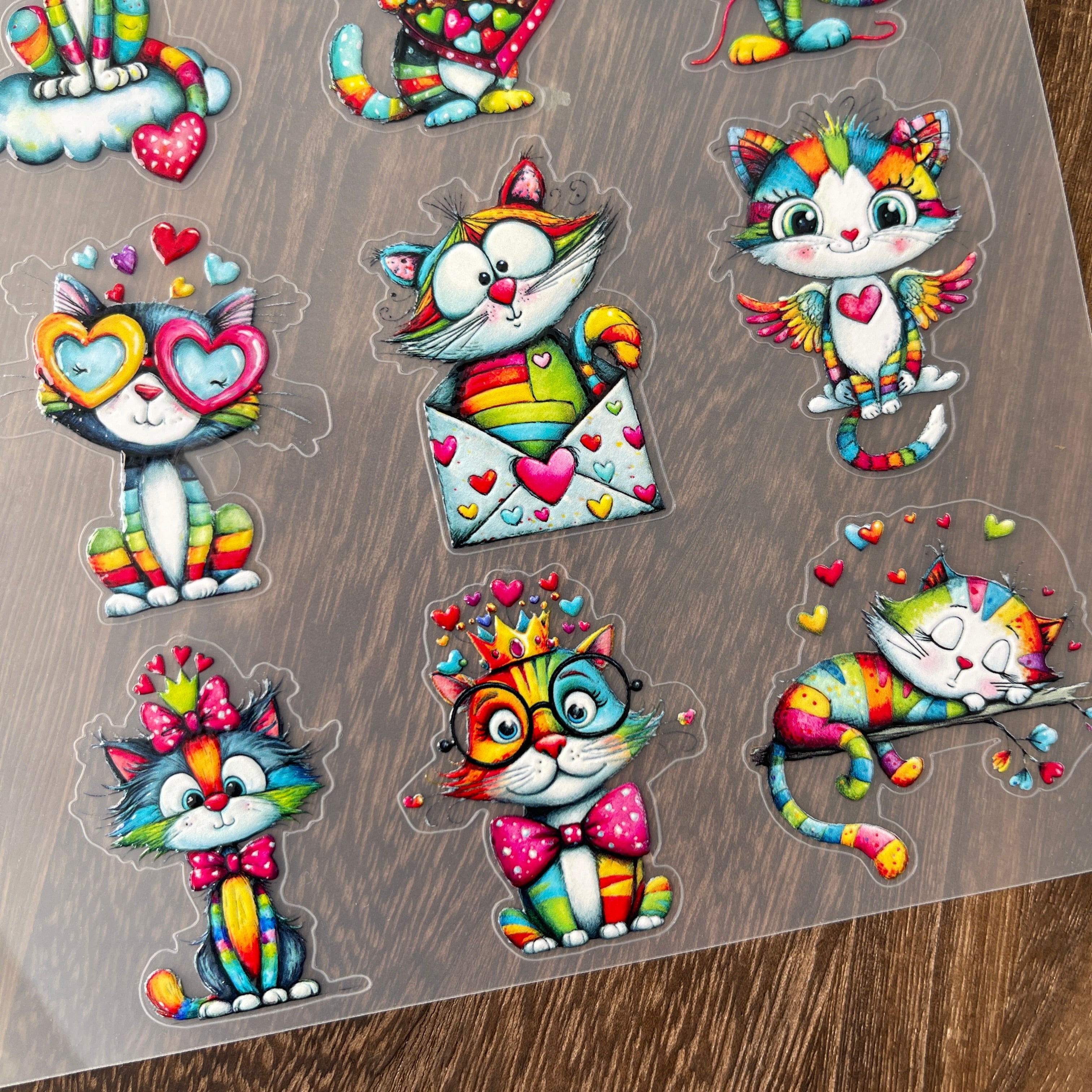 3D Colorful cats PET Sticker 1 Pcs