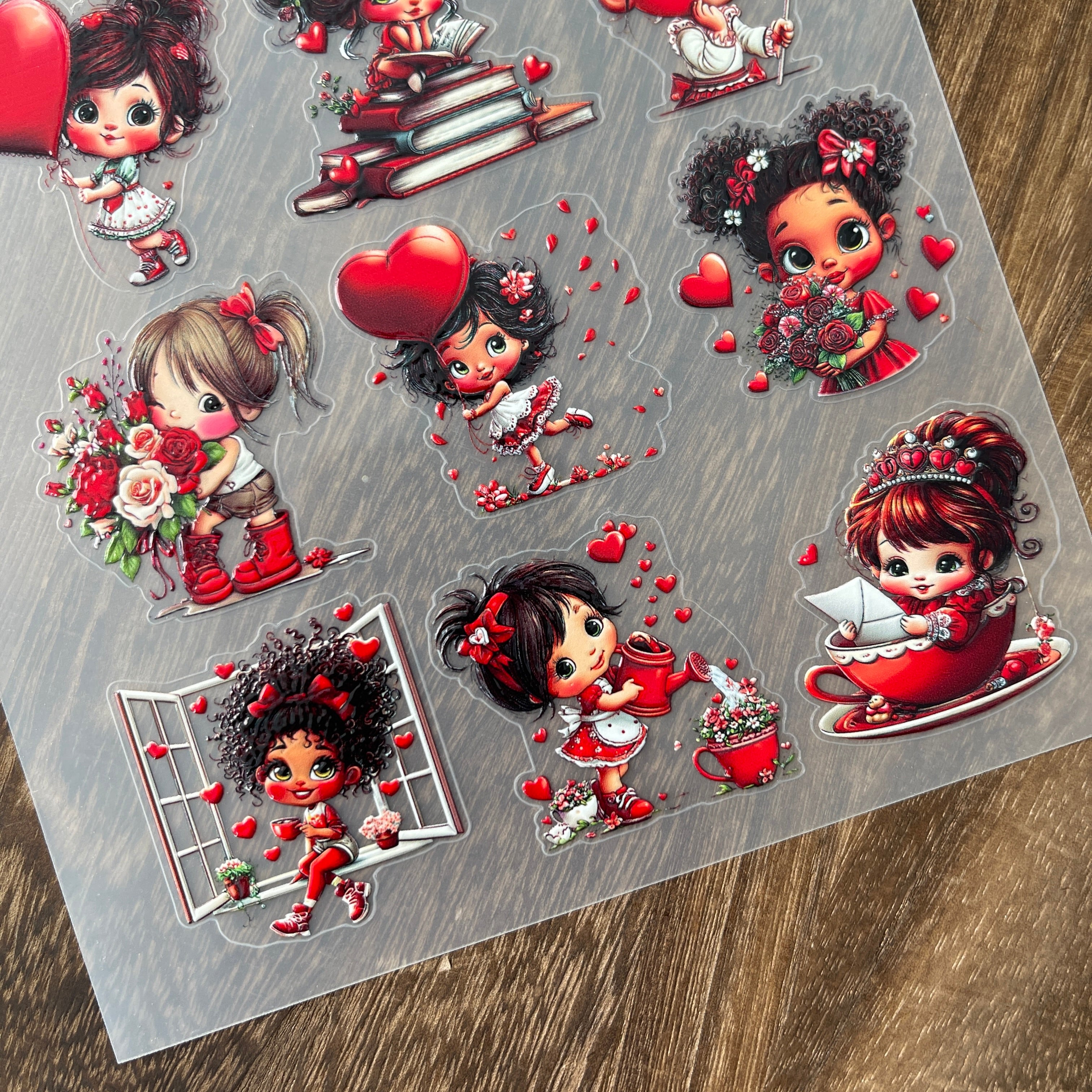 3D Red Valentine's Day girl PET Sticker 1 Pcs