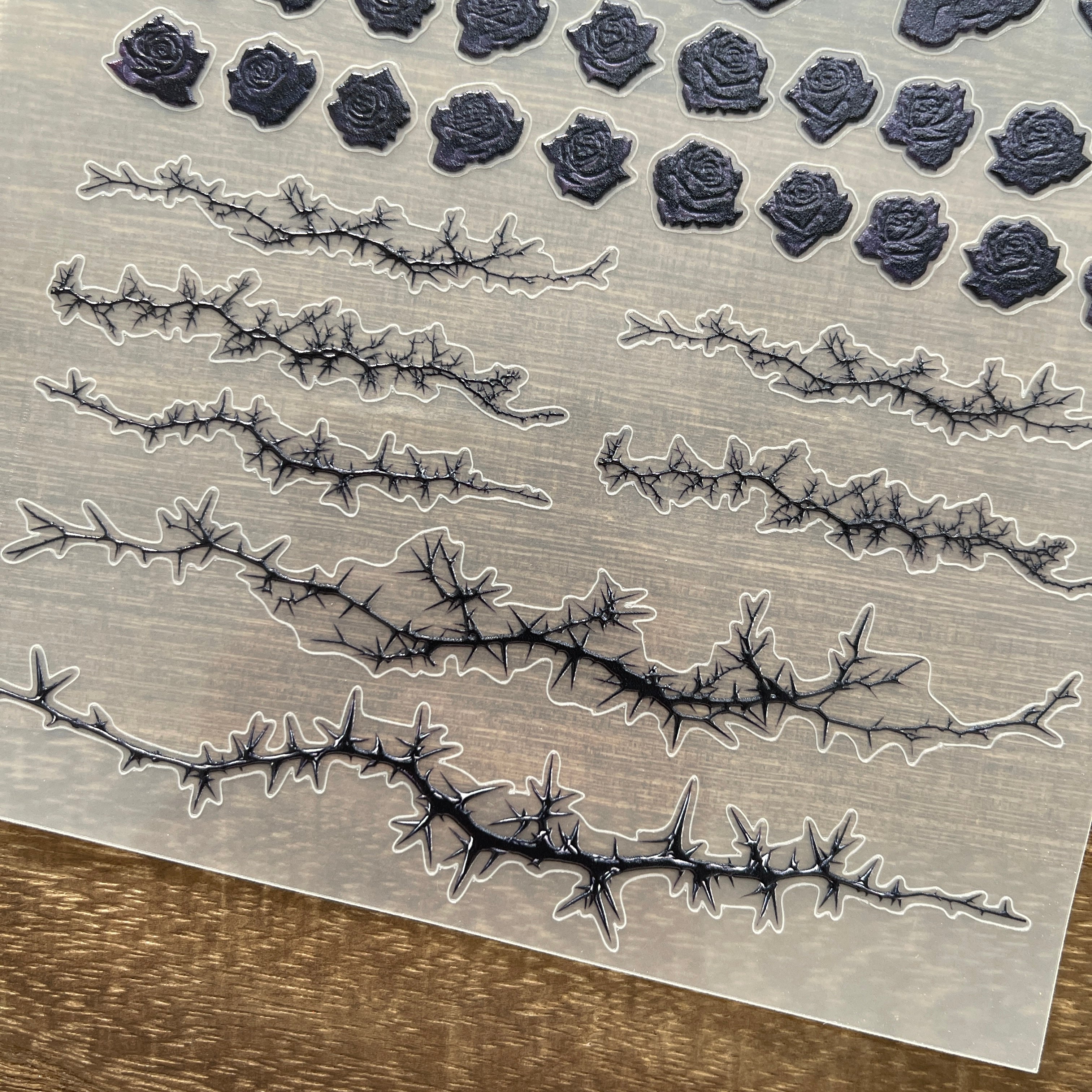 3D Black rose thorns PET Sticker 1 Pcs