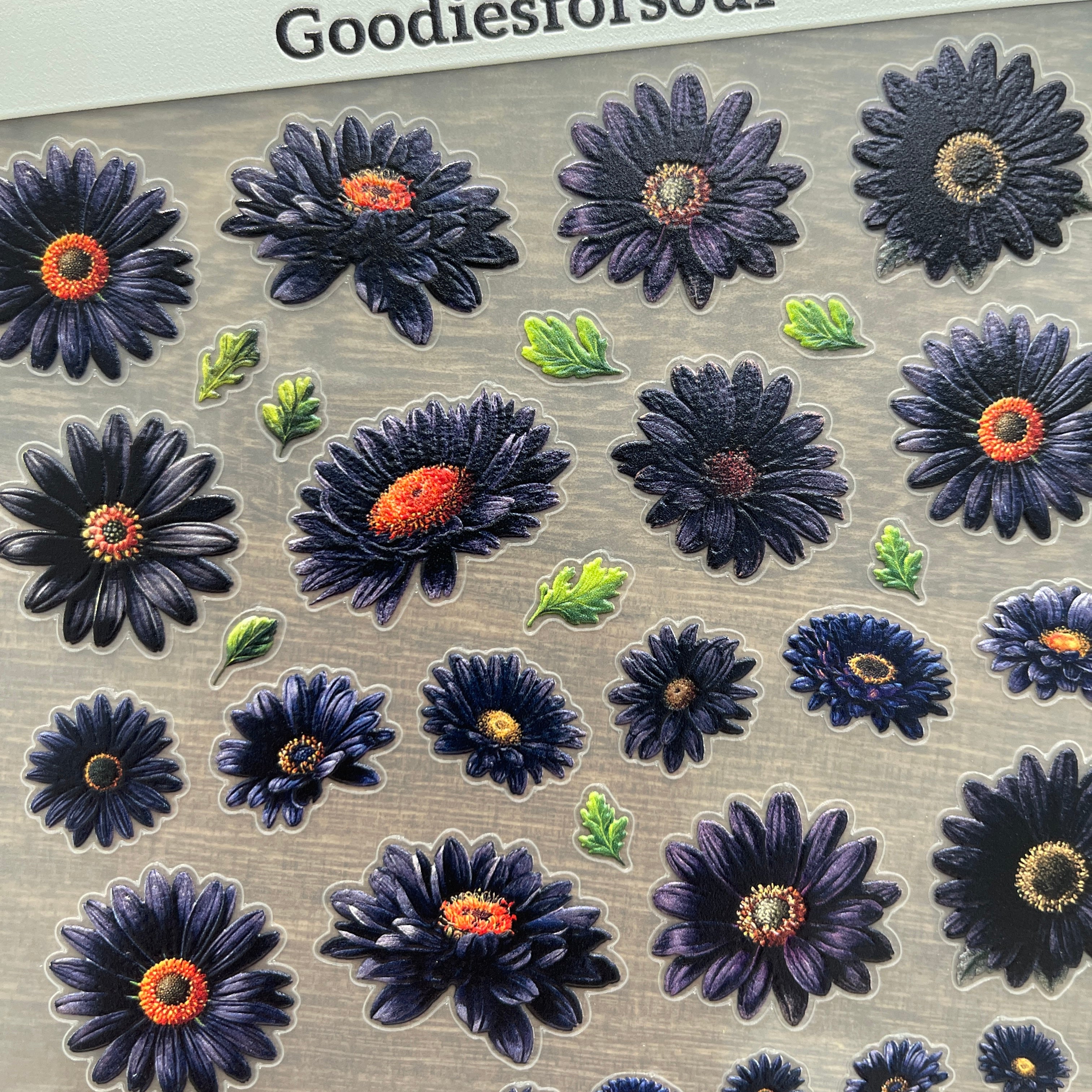 3D Black daisies PET Sticker 1 Pcs