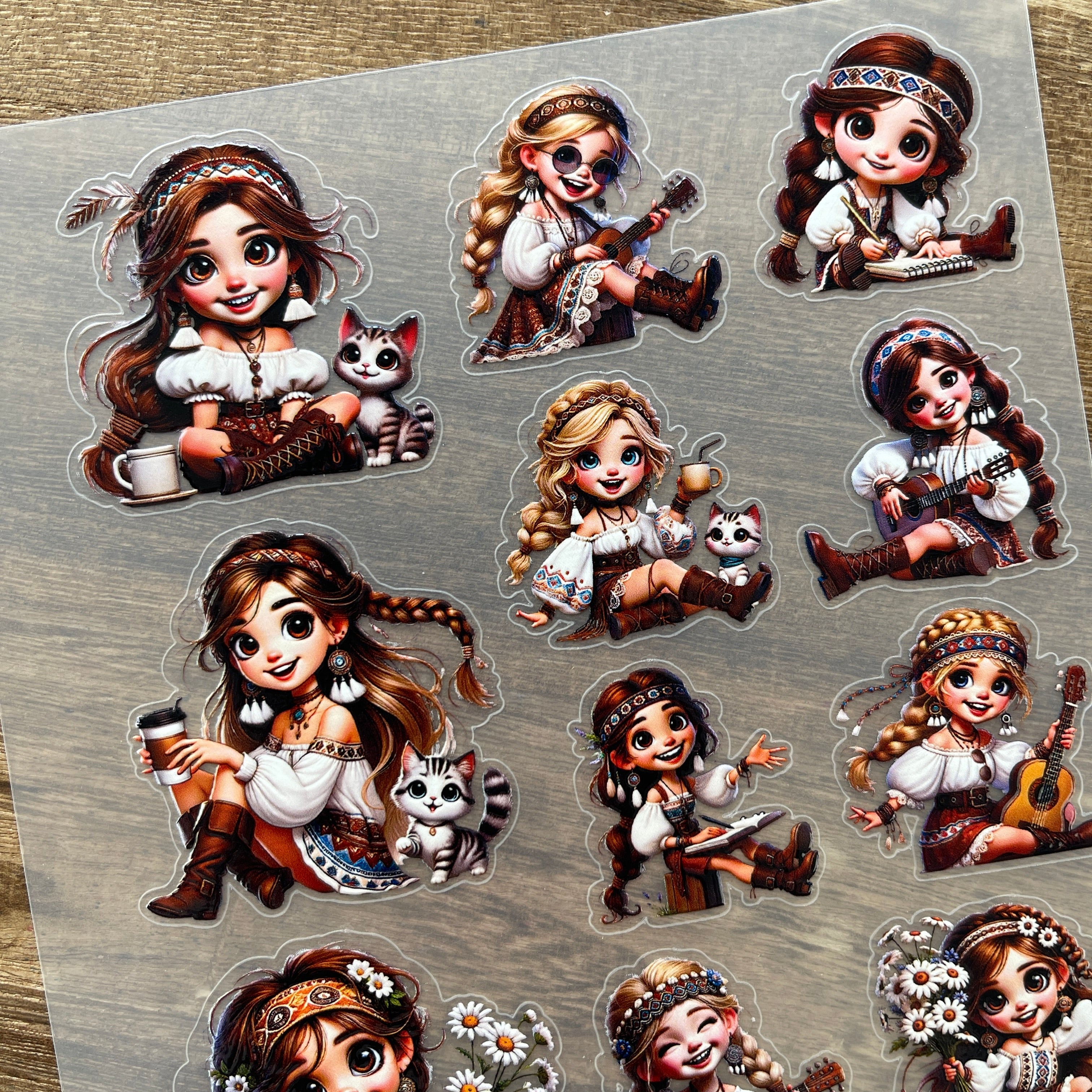 3D Bohemian Girl PET Sticker 1 Pcs