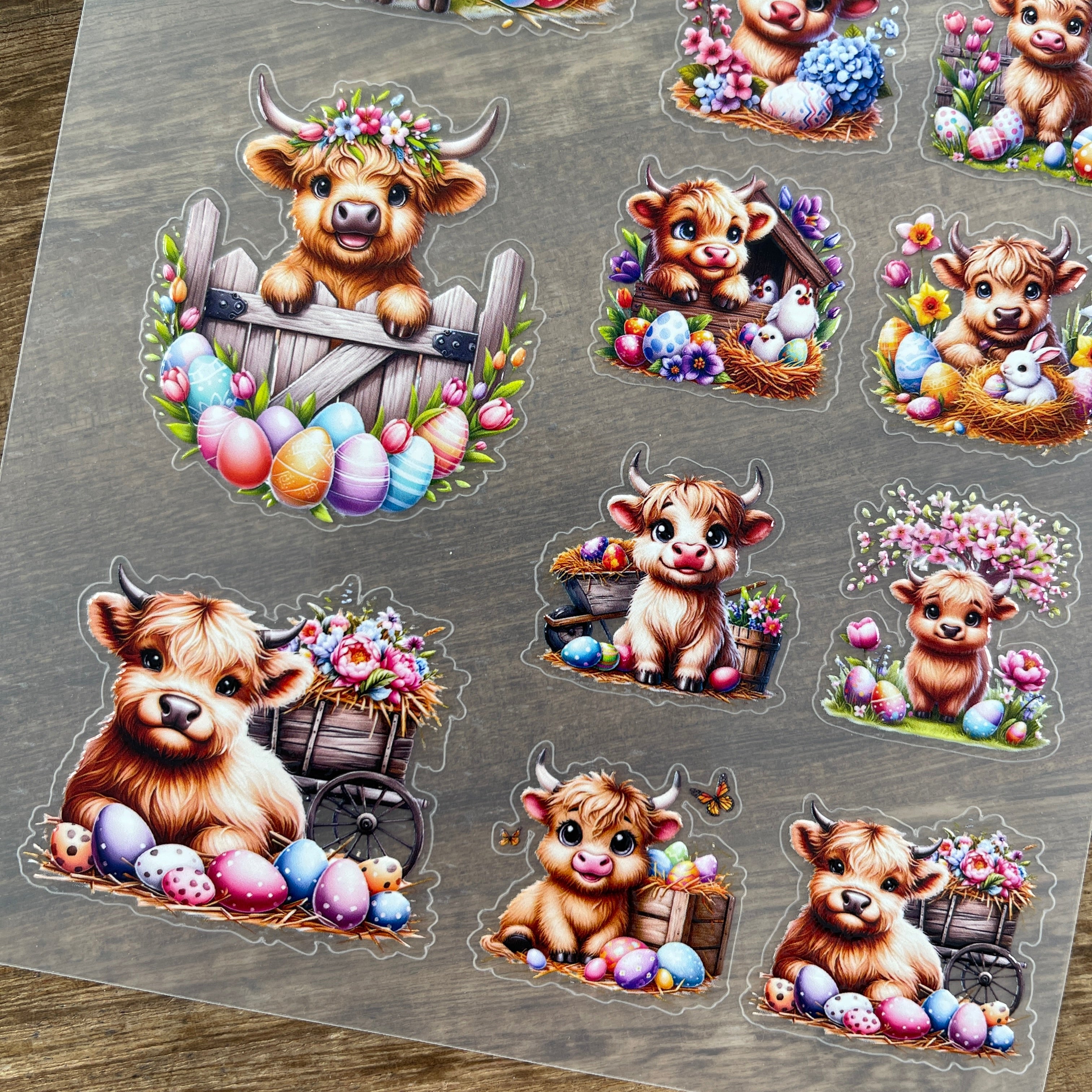 3D Easter Spring Highland Cattle PET Sticker 1 Pcs