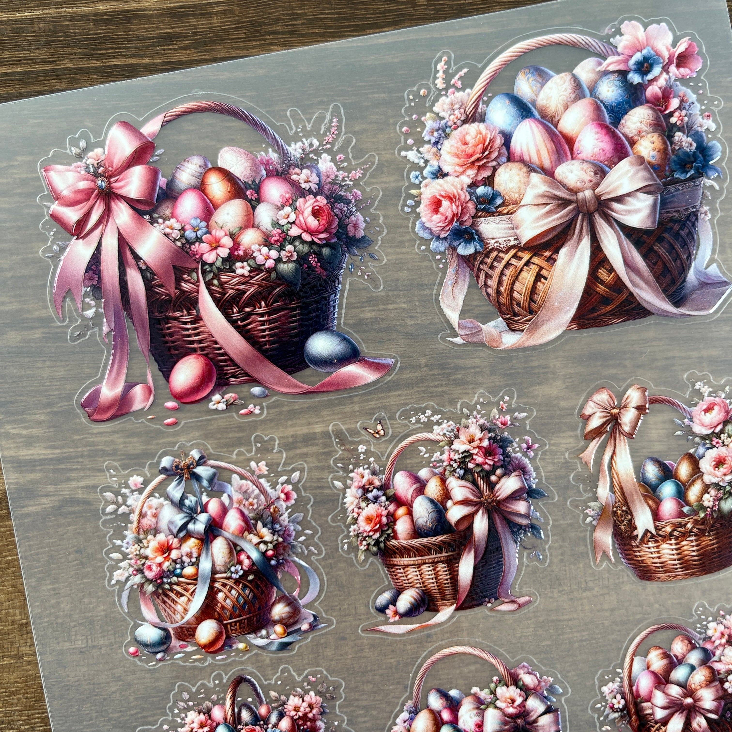 3D Easter flower basket PET Sticker 1 Pcs