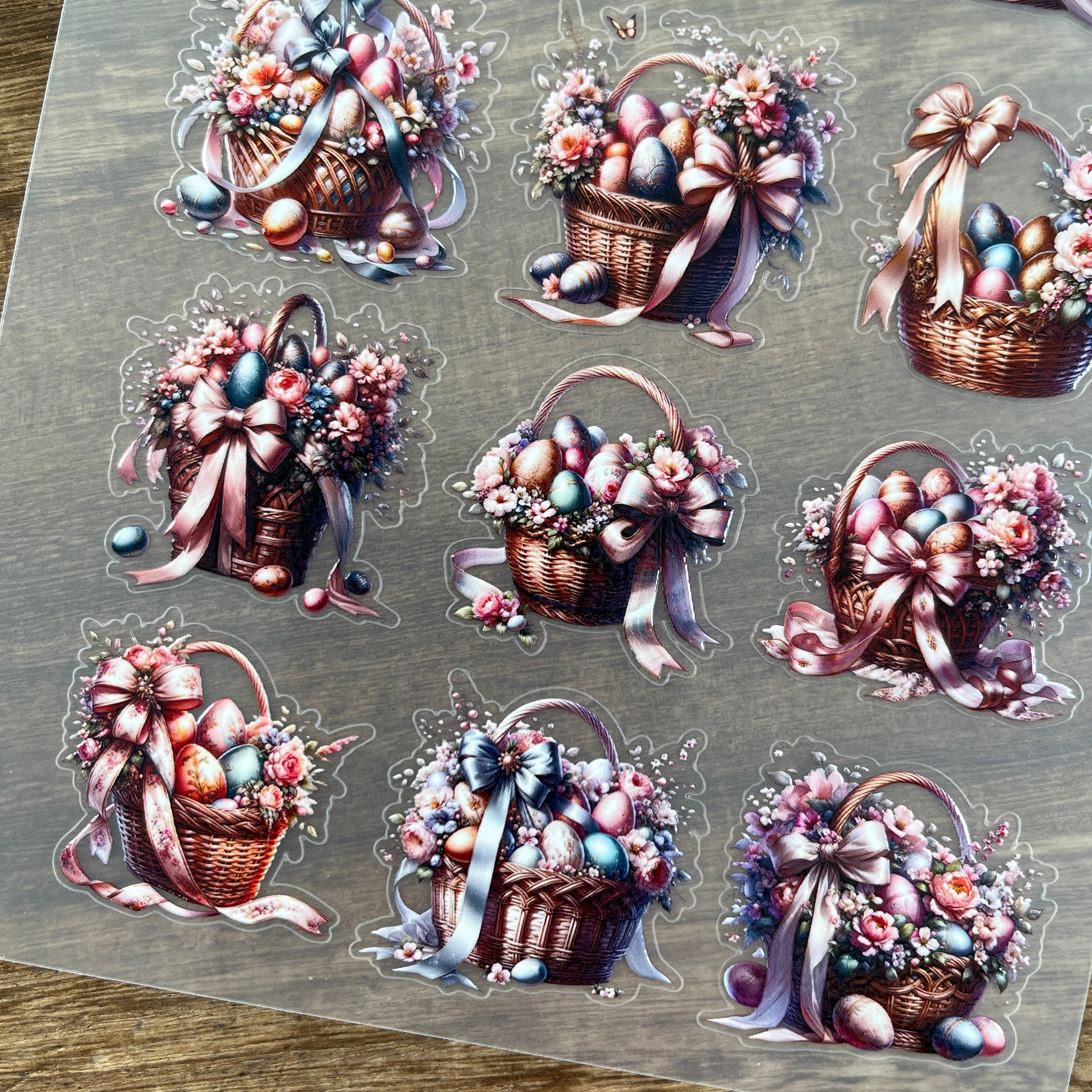 3D Easter flower basket PET Sticker 1 Pcs