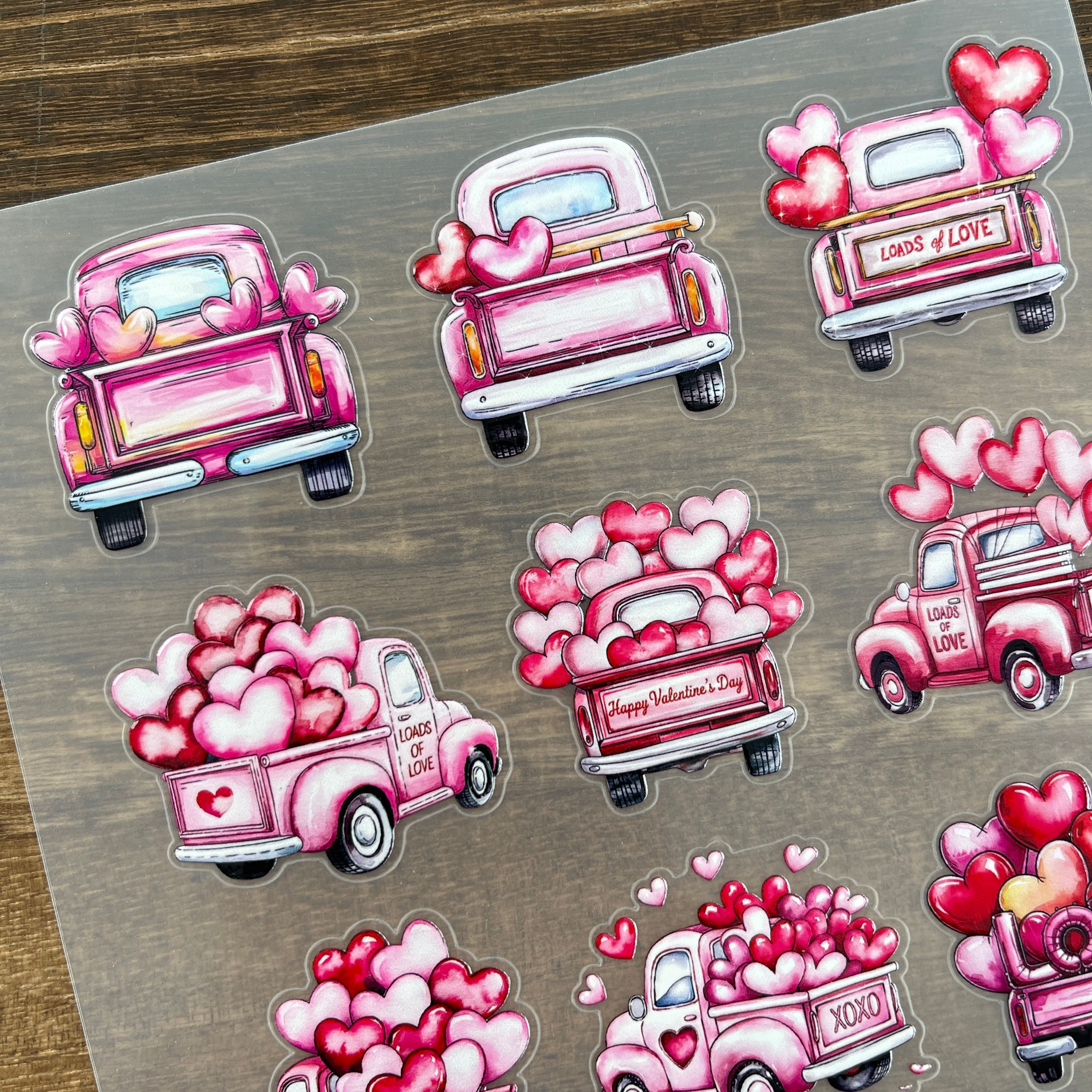 3D Vintage Valentine's Day Truck PET Sticker 1 Pcs