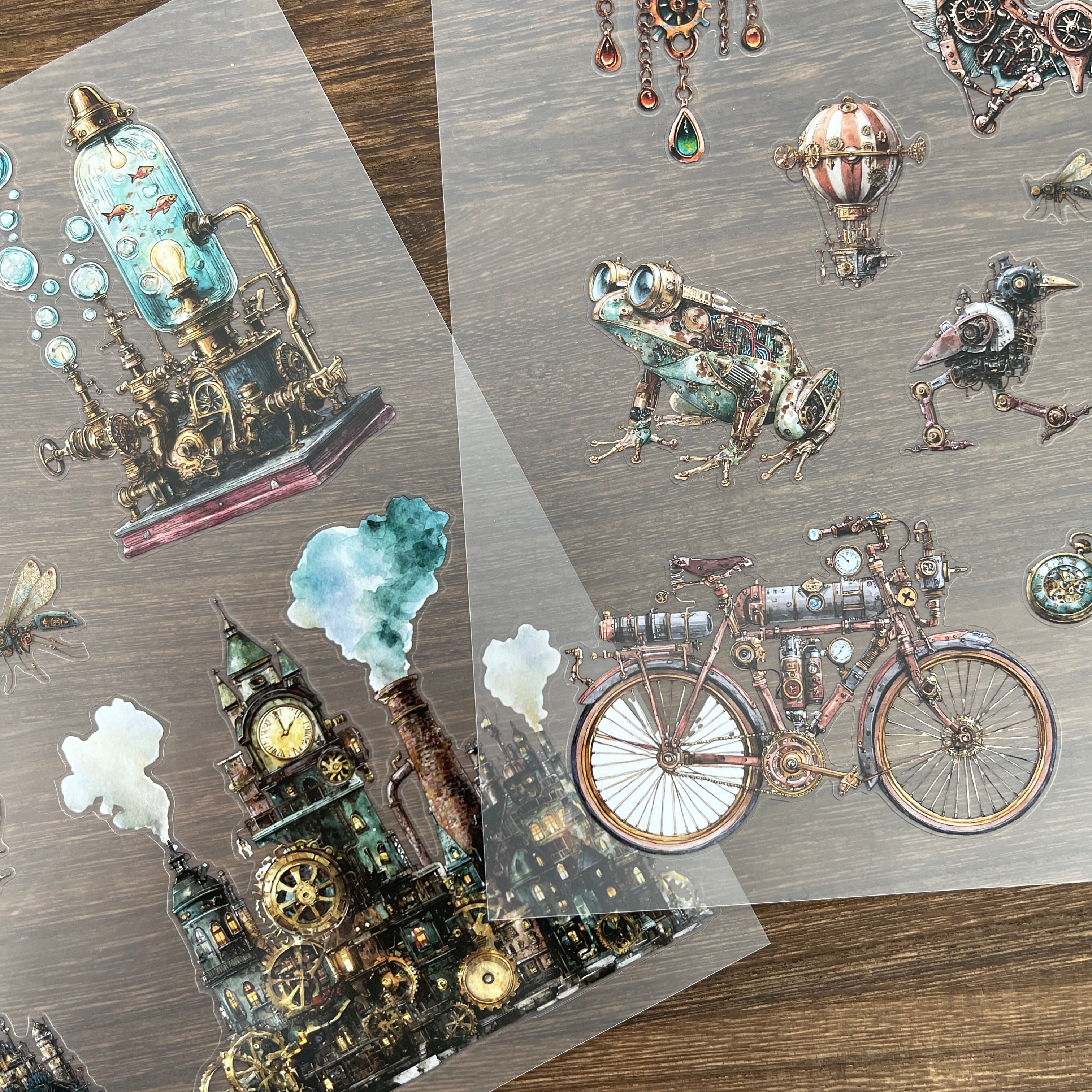 A4 Vintage Steampunk matte PET pre-cut large sticker 1 pack 2 sheets