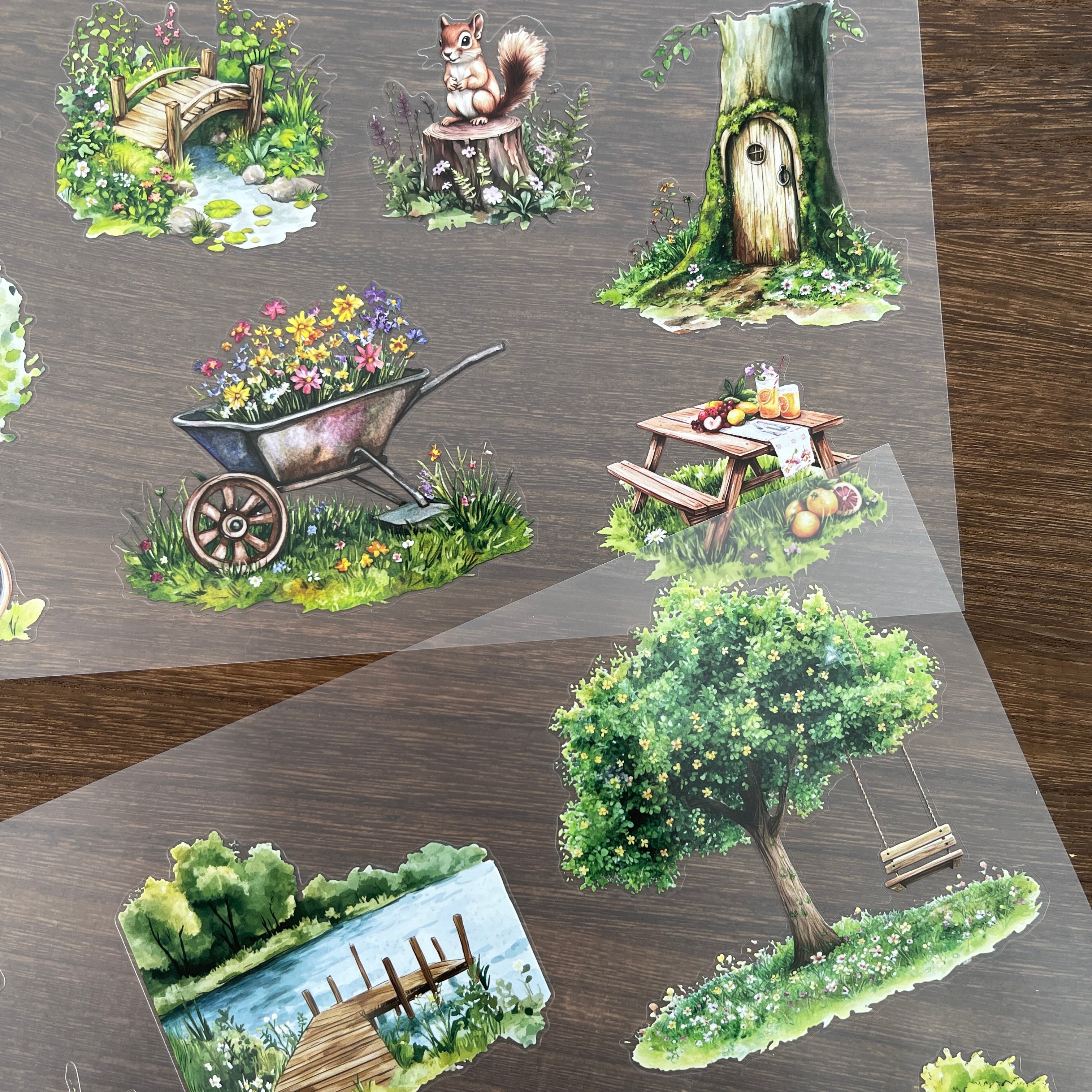 A4 Green scenery matte PET pre-cut large sticker 1 pack 2 sheets