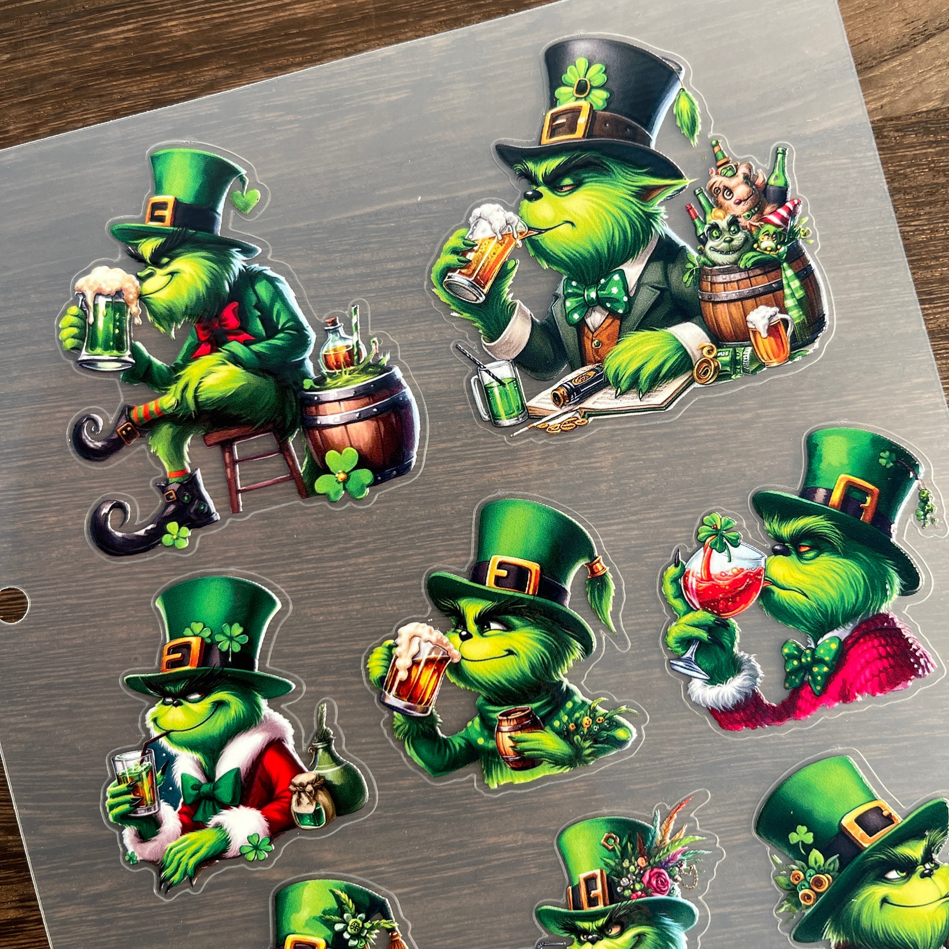 3D St. Patrick's Day Grinch PET Sticker 1 Pcs