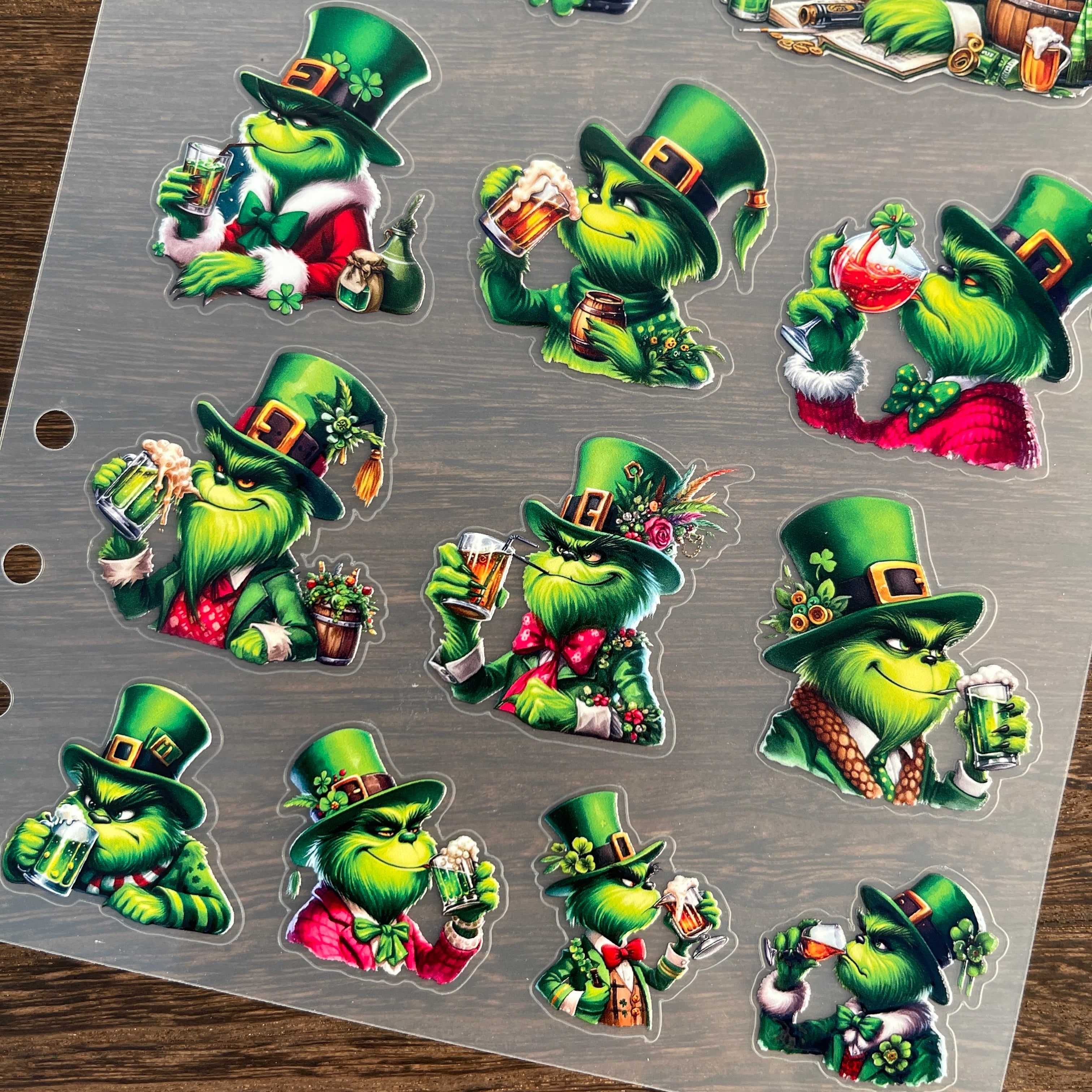 3D St. Patrick's Day Grinch PET Sticker 1 Pcs