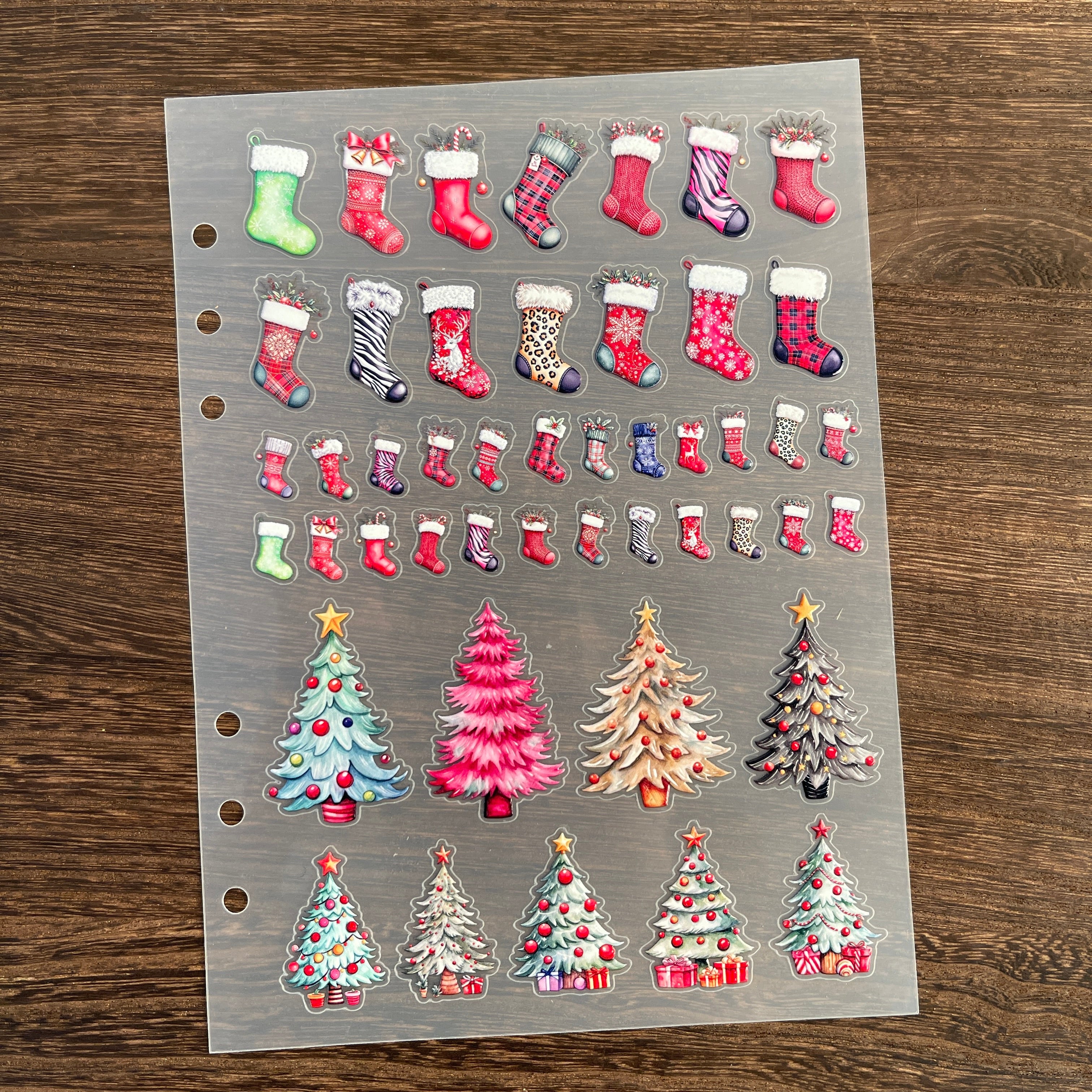 3D Christmas stockings and trees PET Sticker 1 Pcs