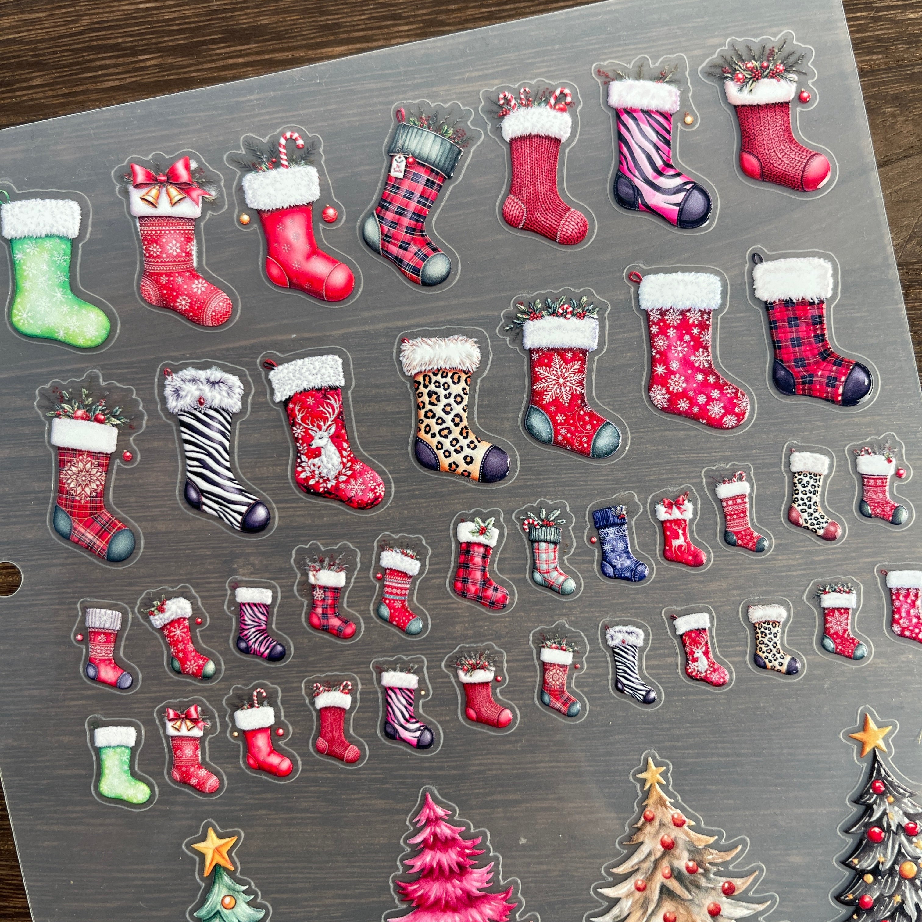 3D Christmas stockings and trees PET Sticker 1 Pcs
