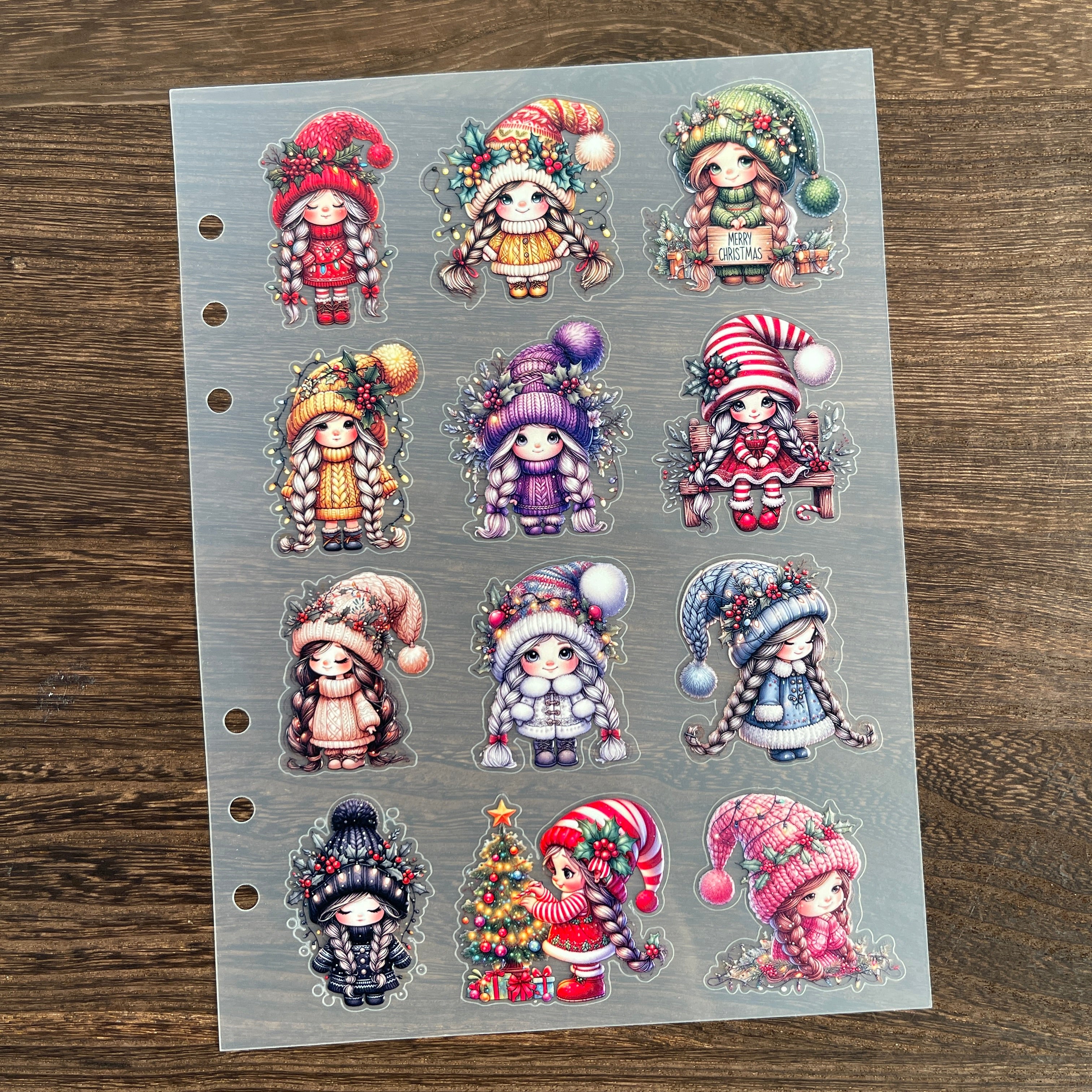 3D Christmas Gnome Girl PET Sticker 1 Pcs