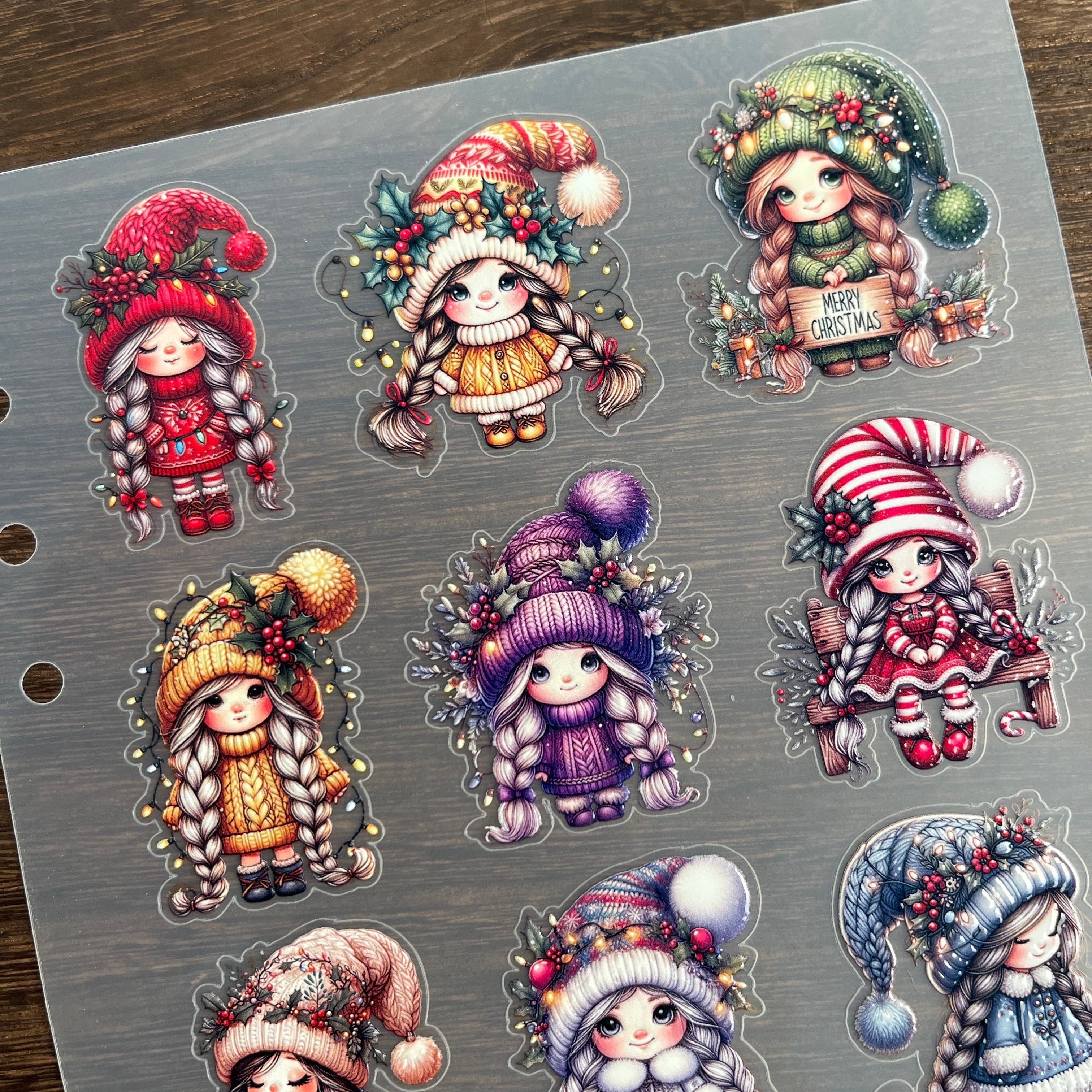 3D Christmas Gnome Girl PET Sticker 1 Pcs