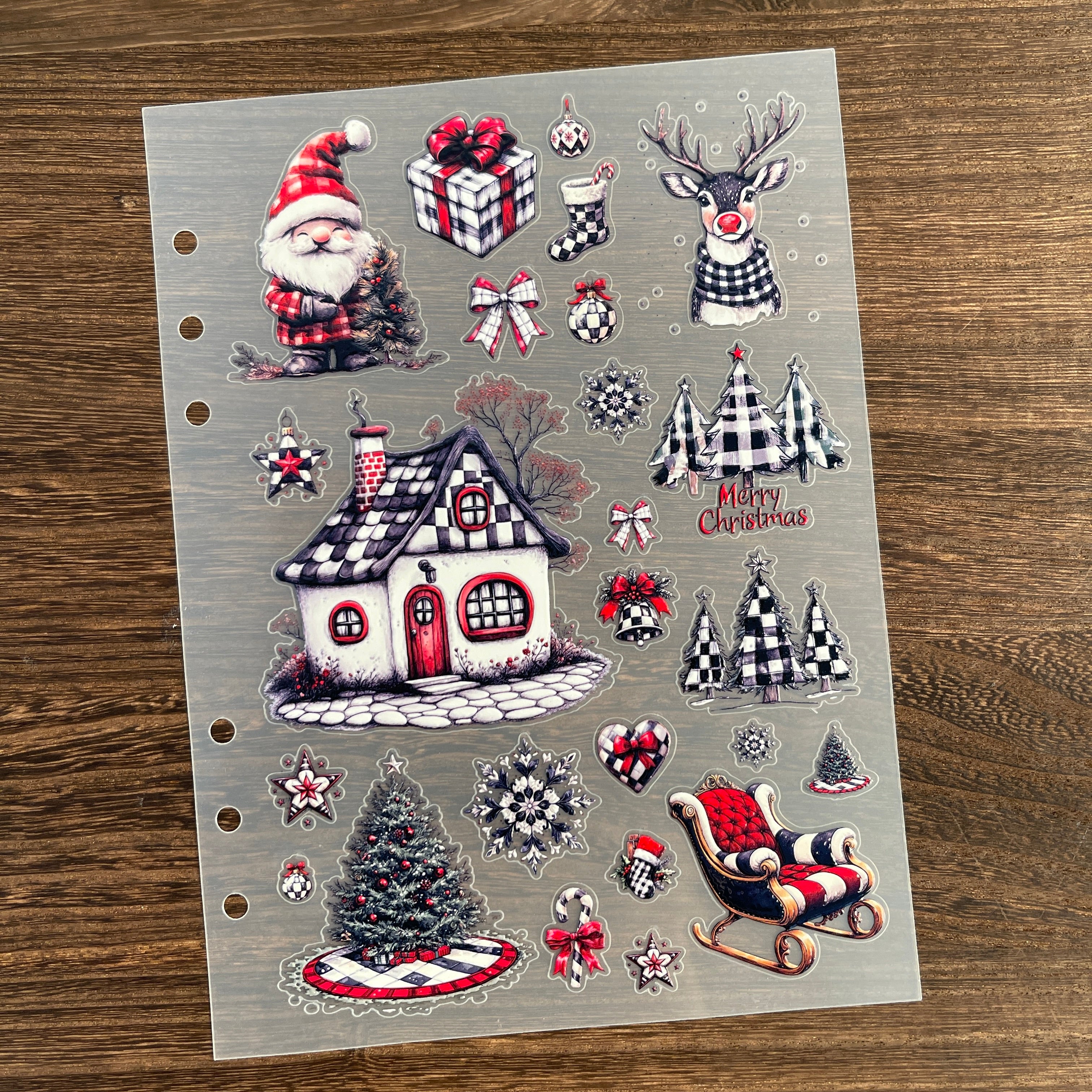 3D Black & White Christmas PET Sticker 1 Pcs
