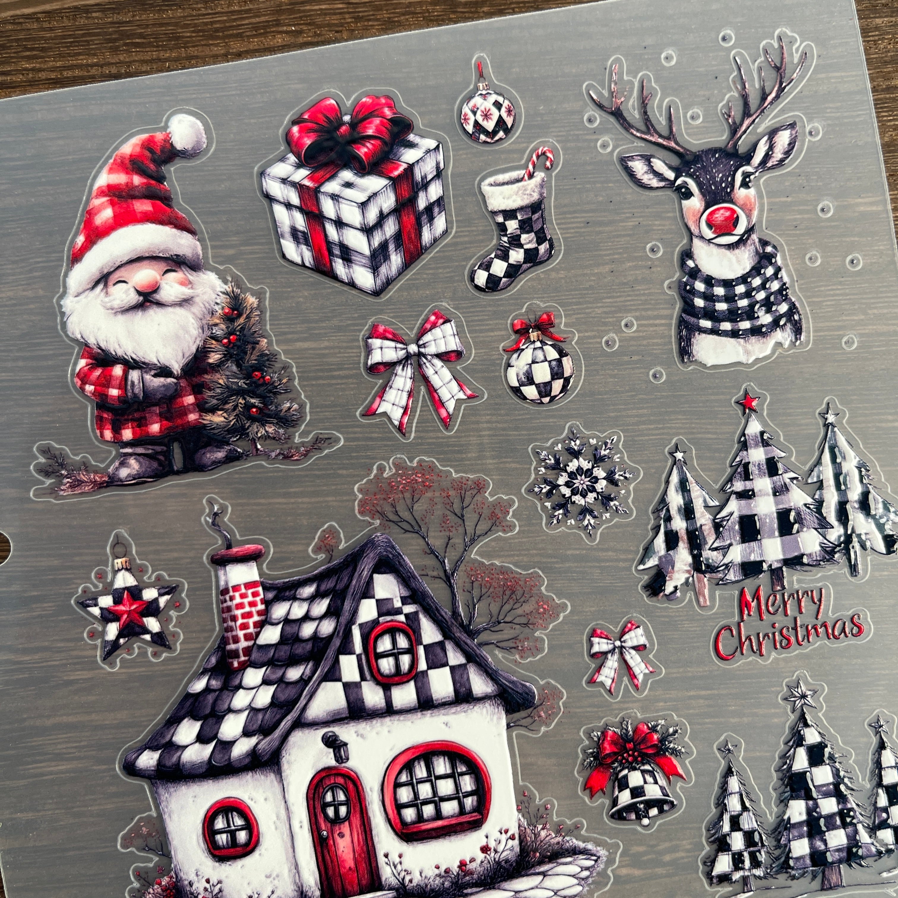 3D Black & White Christmas PET Sticker 1 Pcs