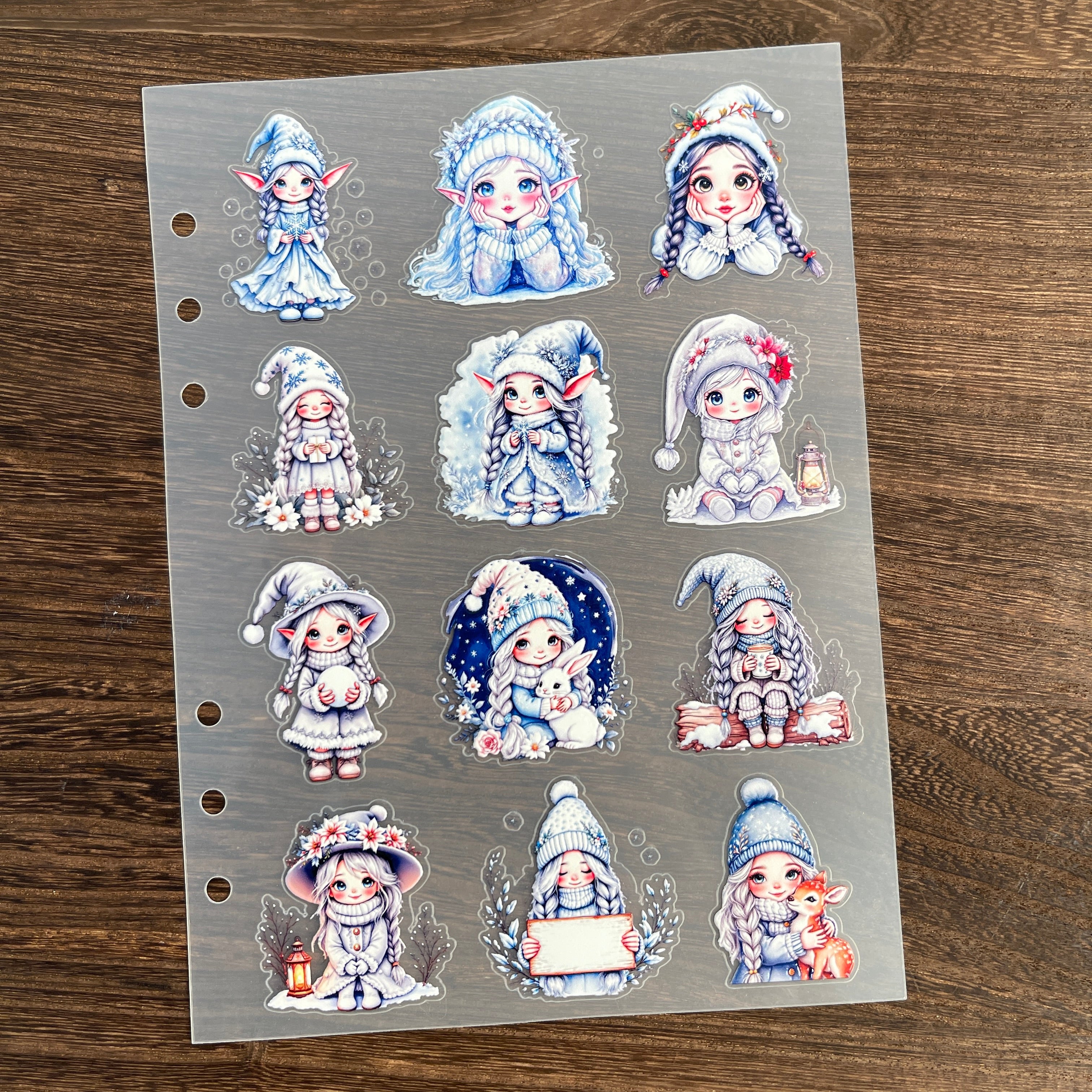 3D Winter Christmas Gnome Girl PET Sticker 1 Pcs