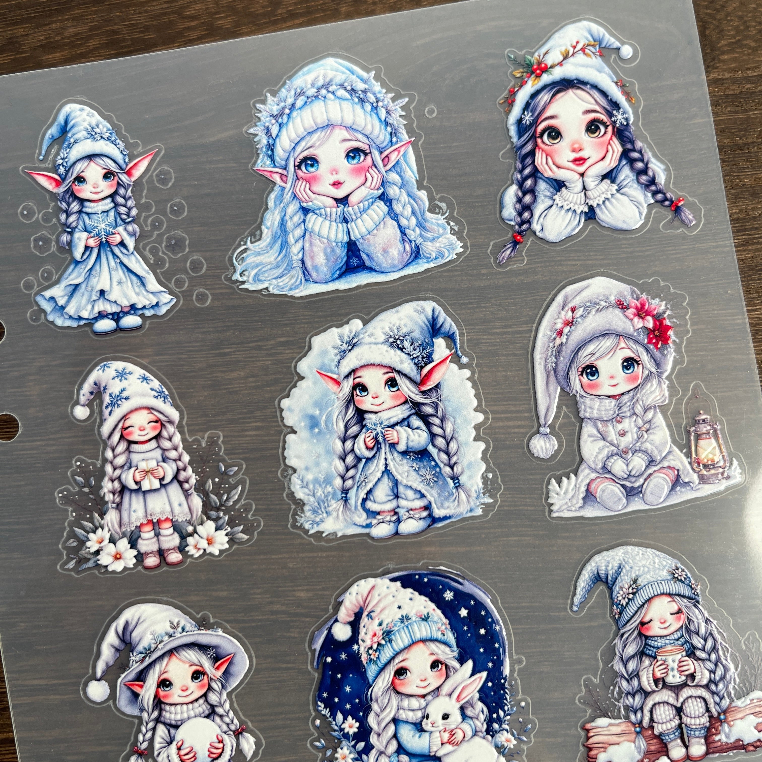 3D Winter Christmas Gnome Girl PET Sticker 1 Pcs