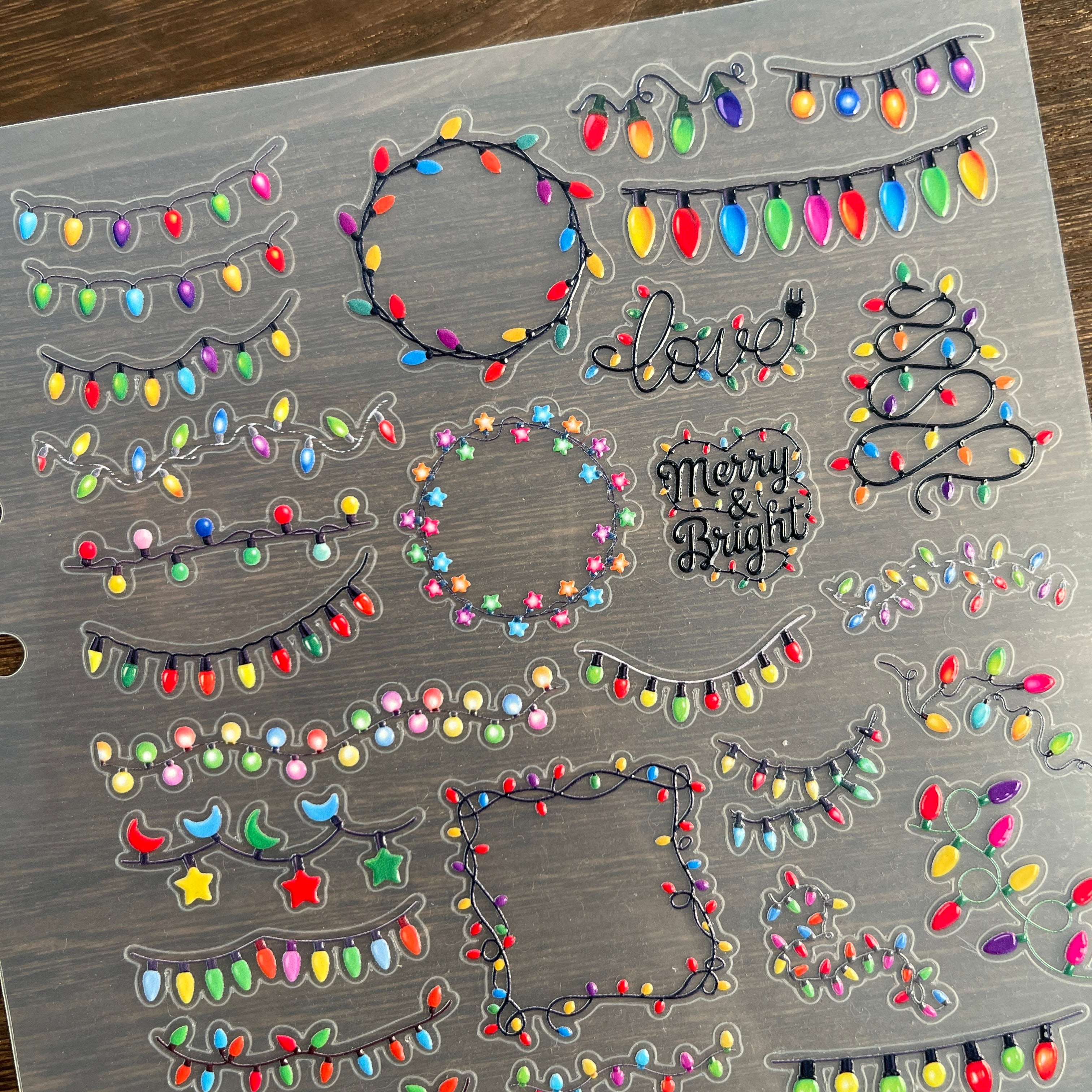 3D Christmas lights PET Sticker 1 Pcs