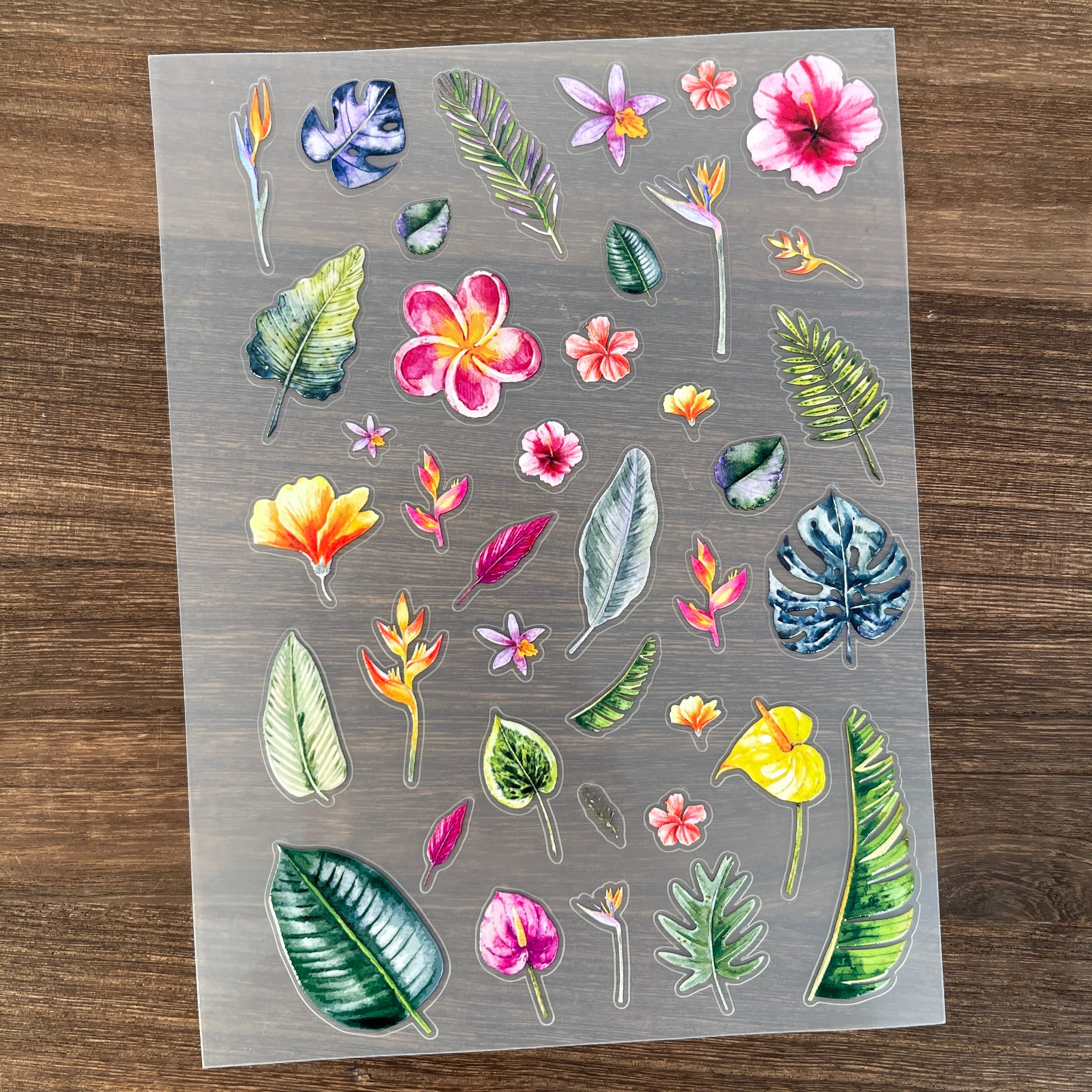 3D Tropical Flowers PET Sticker 1 Pcs