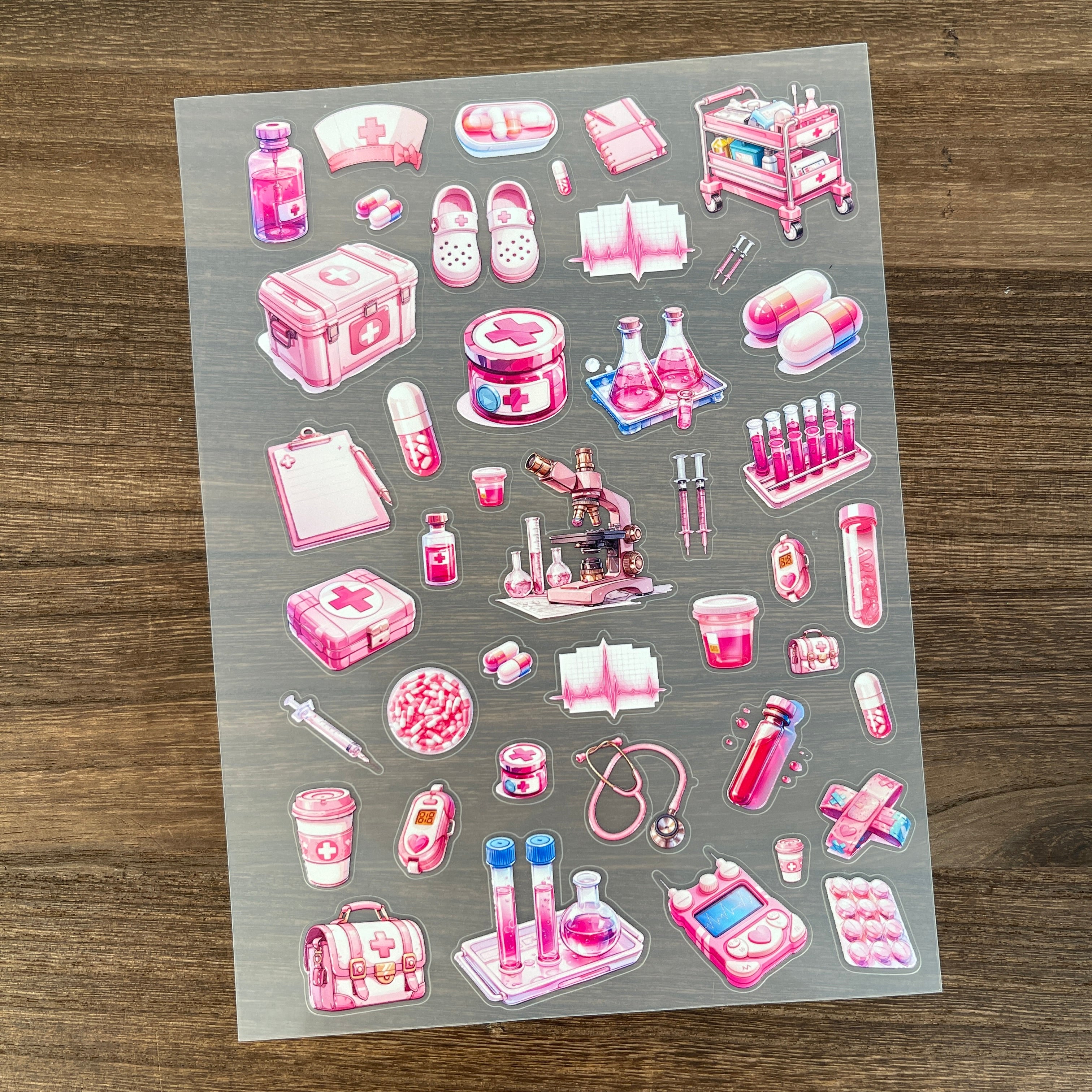 3D Pink Medical Tools PET Sticker 1 Pcs