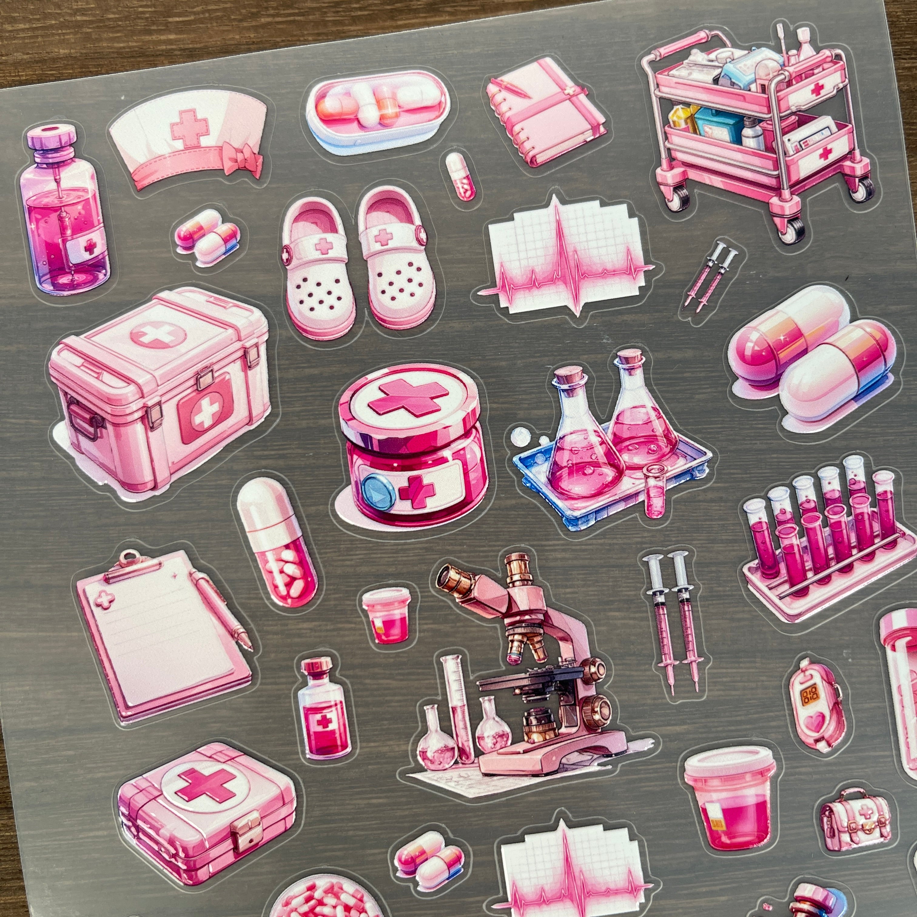 3D Pink Medical Tools PET Sticker 1 Pcs