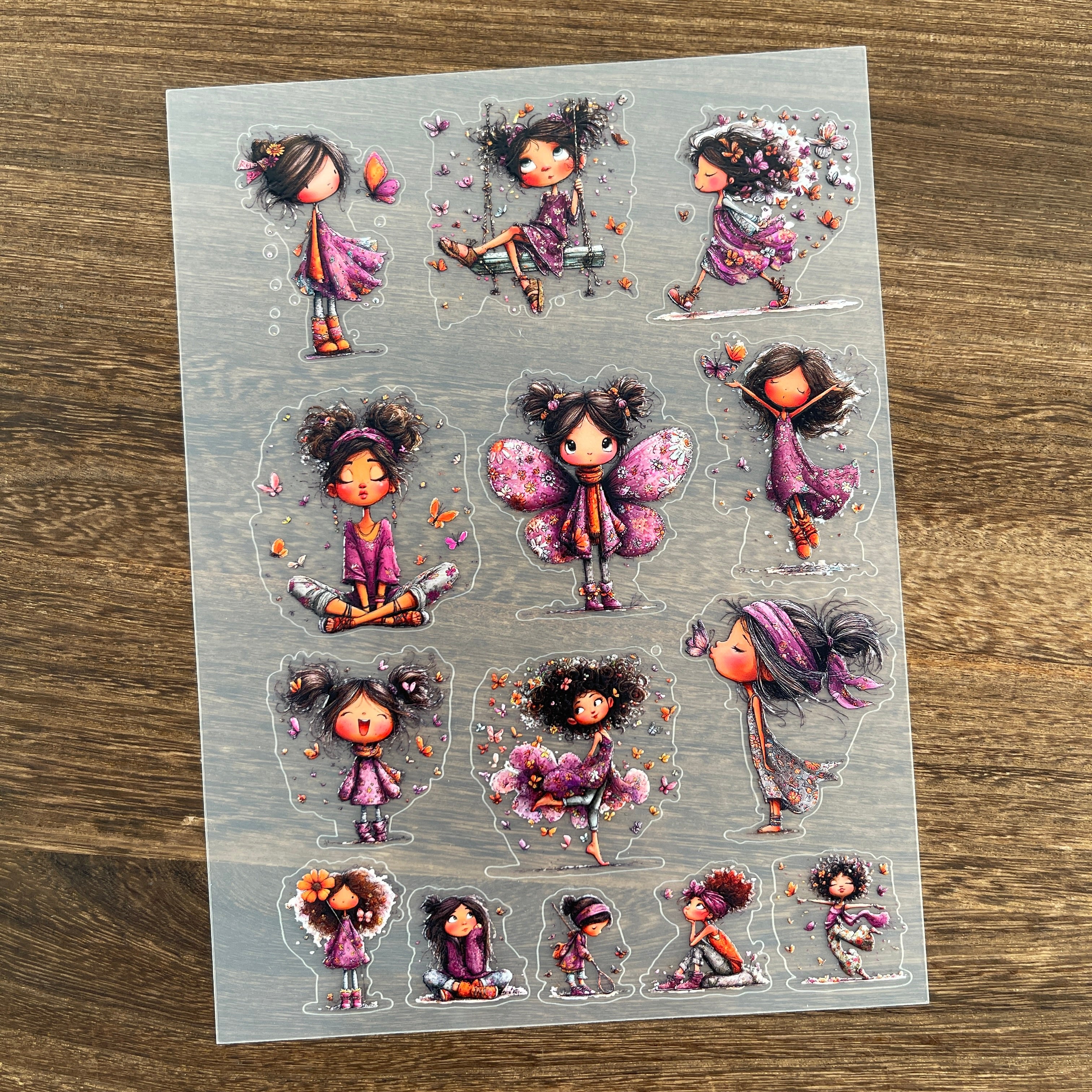 3D Purple Butterfly Girl PET Sticker 1 Pcs