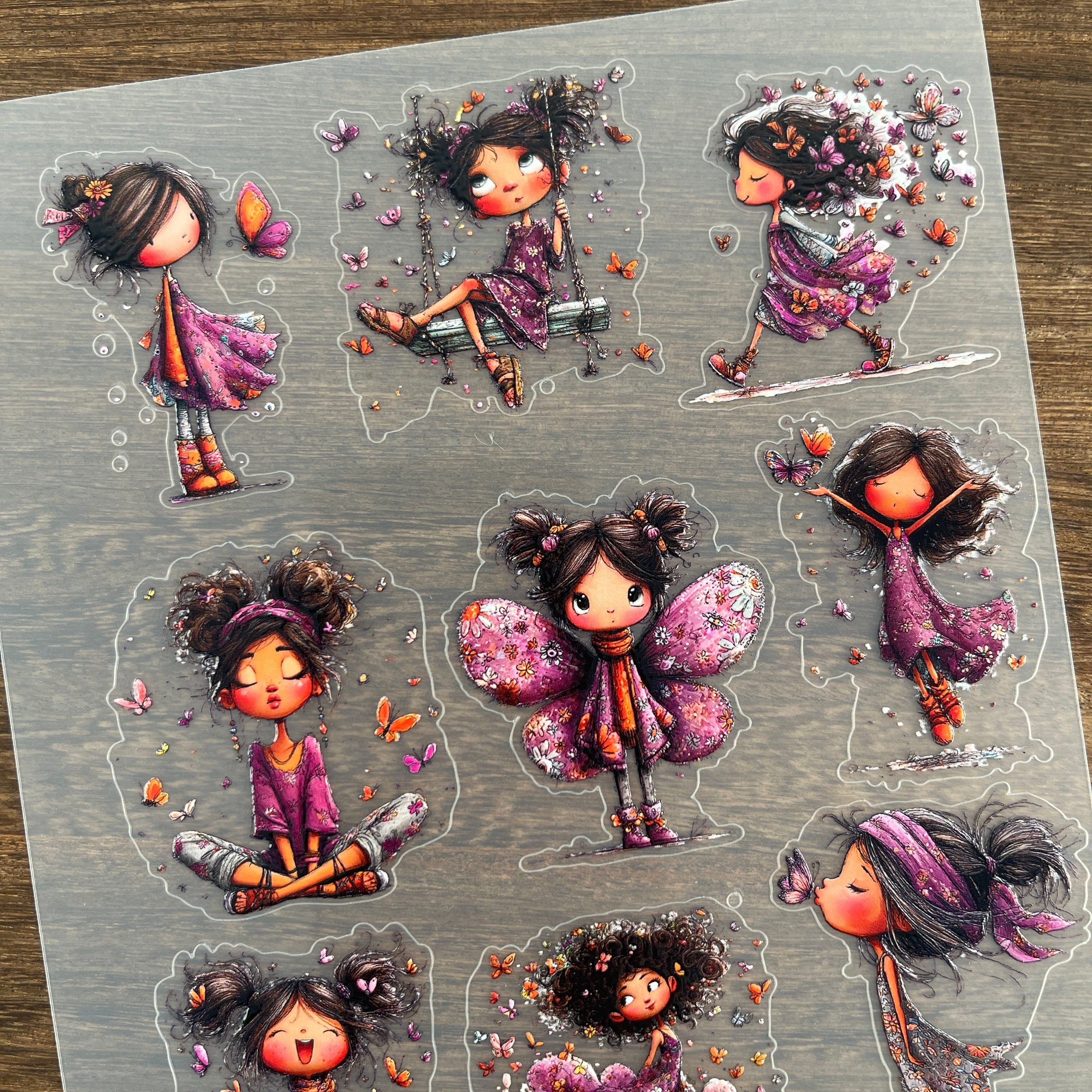 3D Purple Butterfly Girl PET Sticker 1 Pcs
