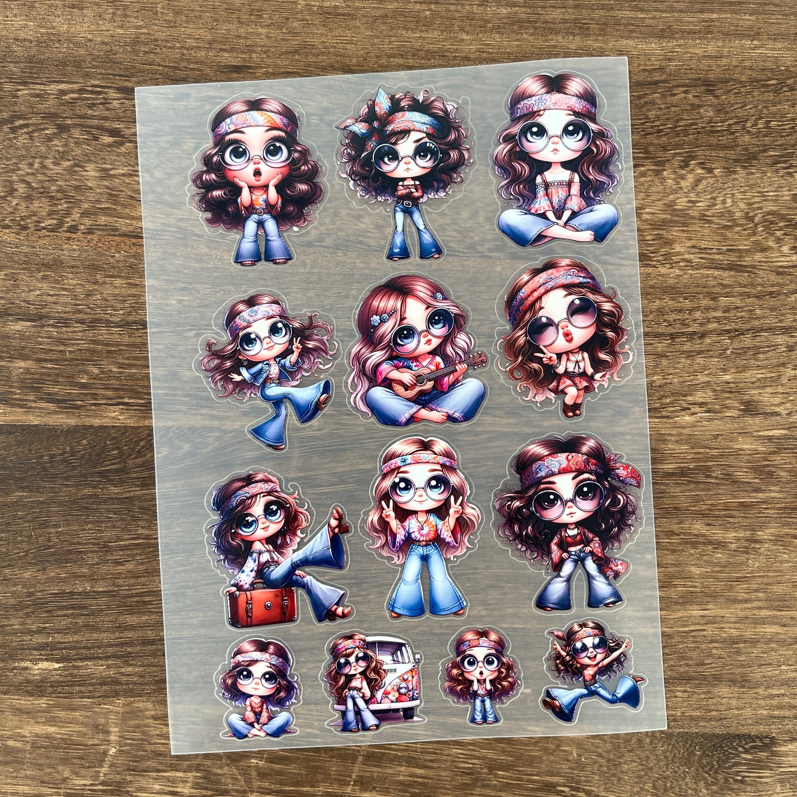3D Cute Boho Girl PET Sticker 1 Pcs