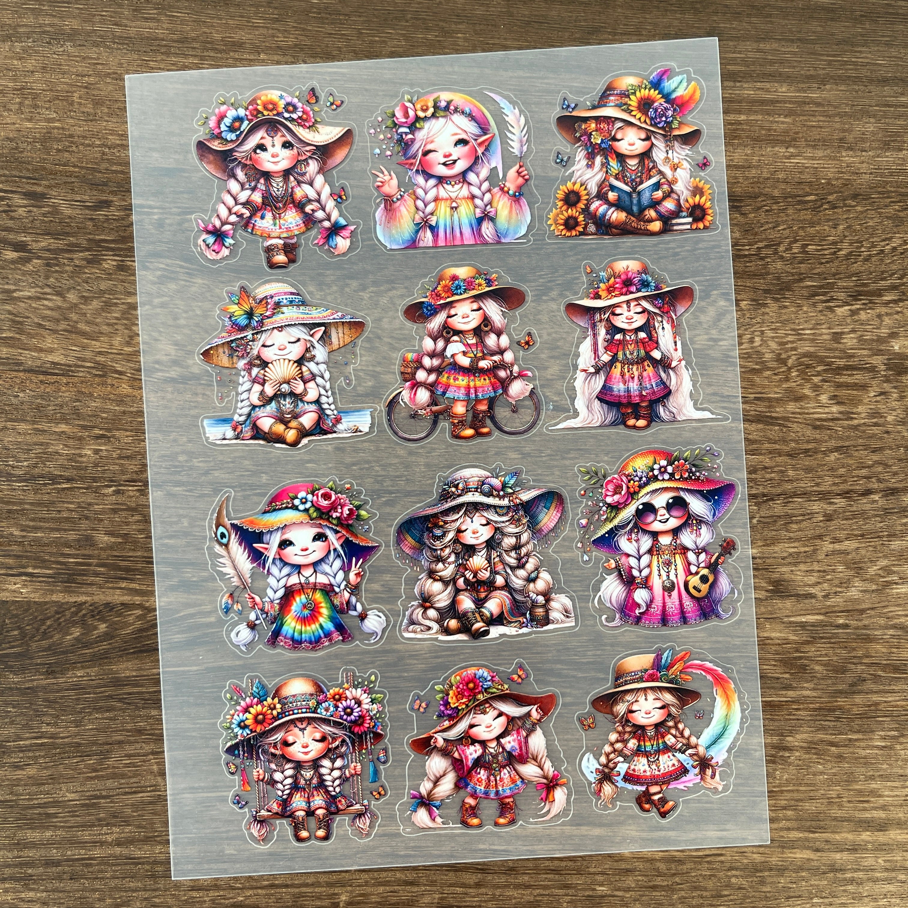 3D Cute Boho Girl PET Sticker 1 Pcs