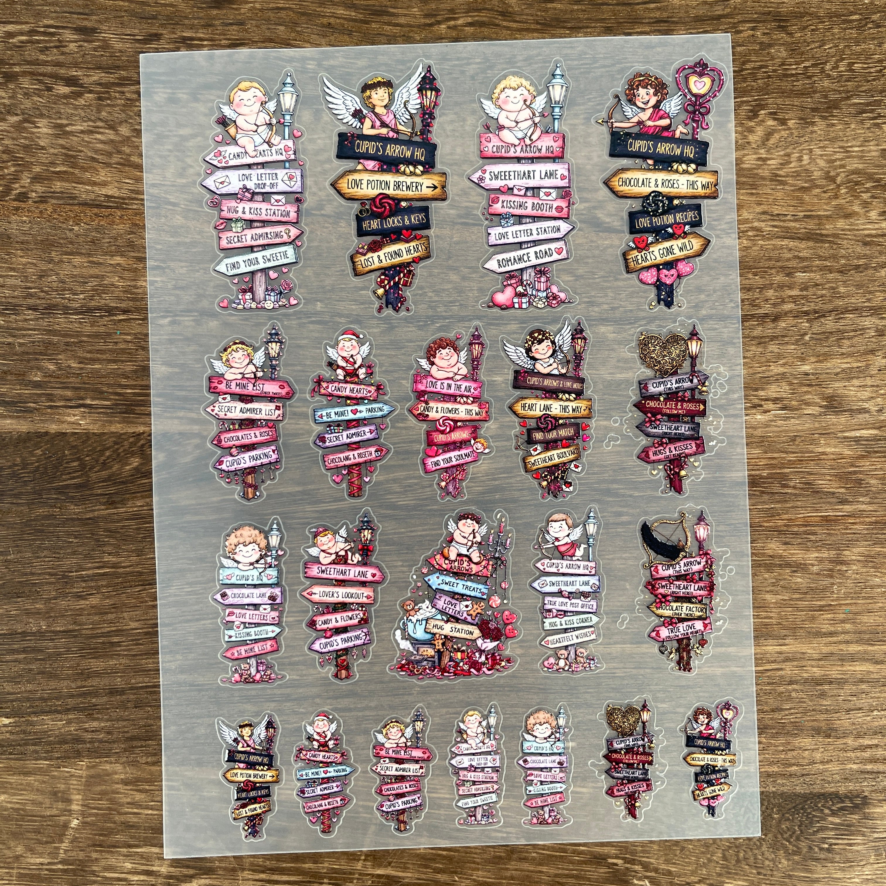 3D Vintage Cupid signpost PET Sticker 1 Pcs