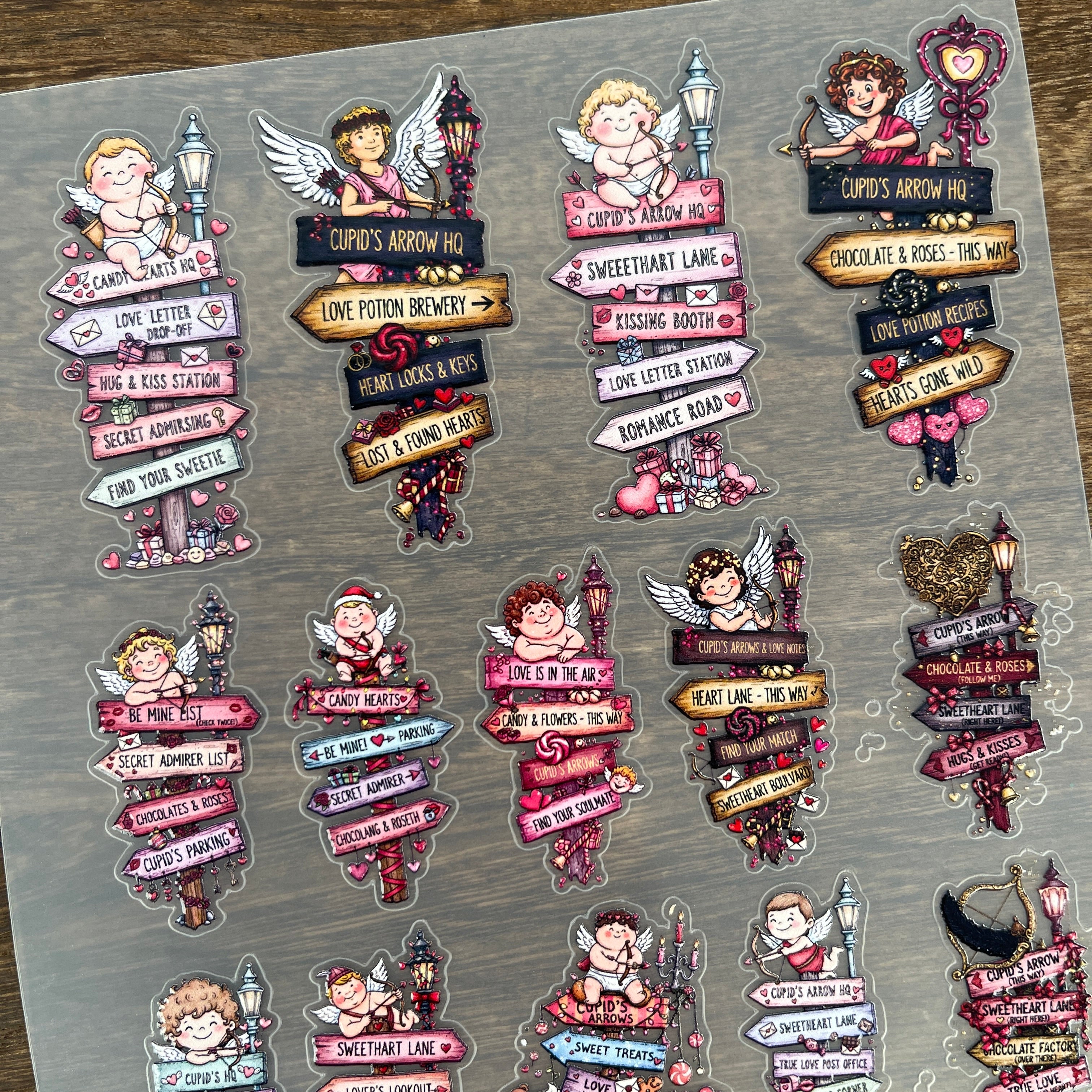 3D Vintage Cupid signpost PET Sticker 1 Pcs