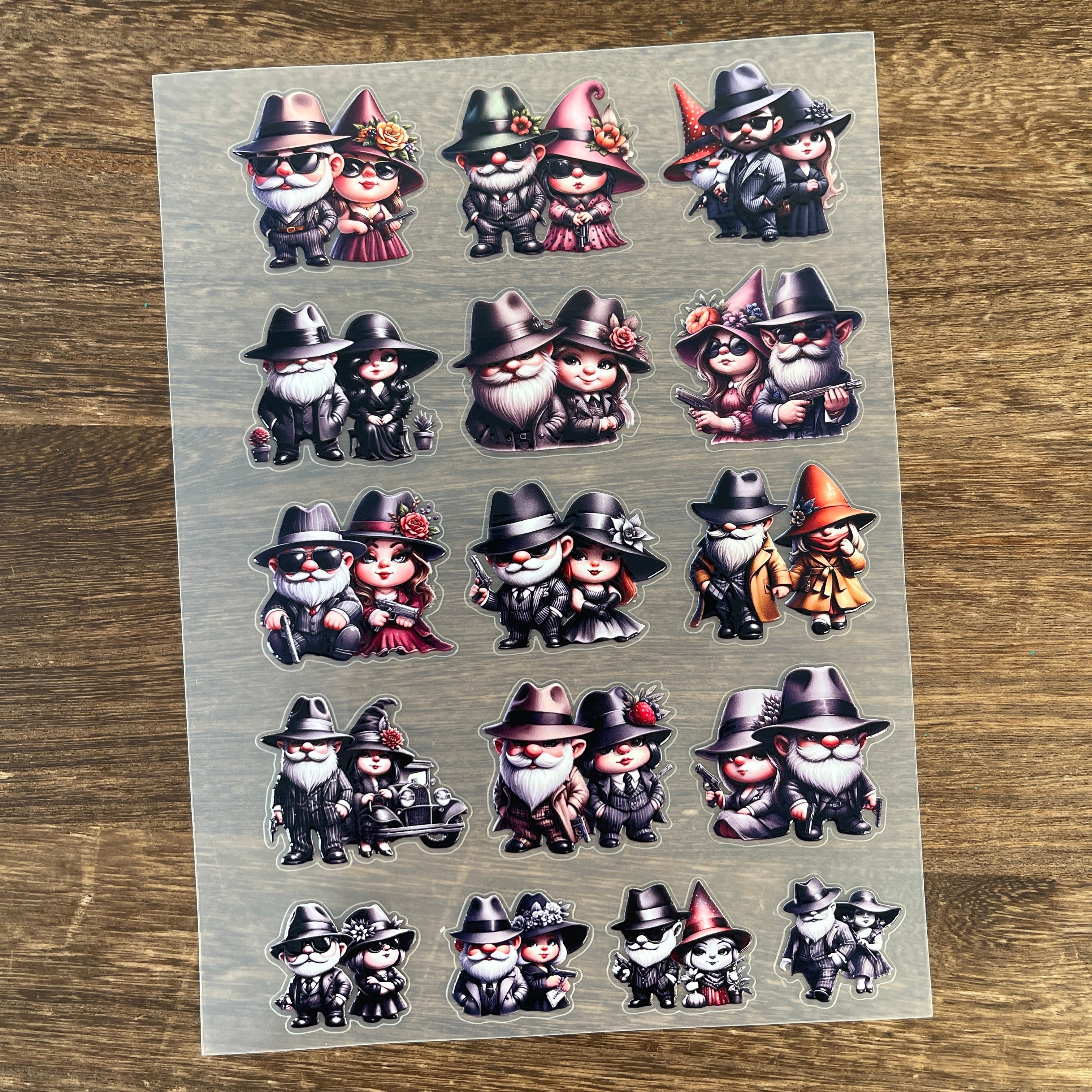 3D Detective Gnome couple PET Sticker 1 Pcs