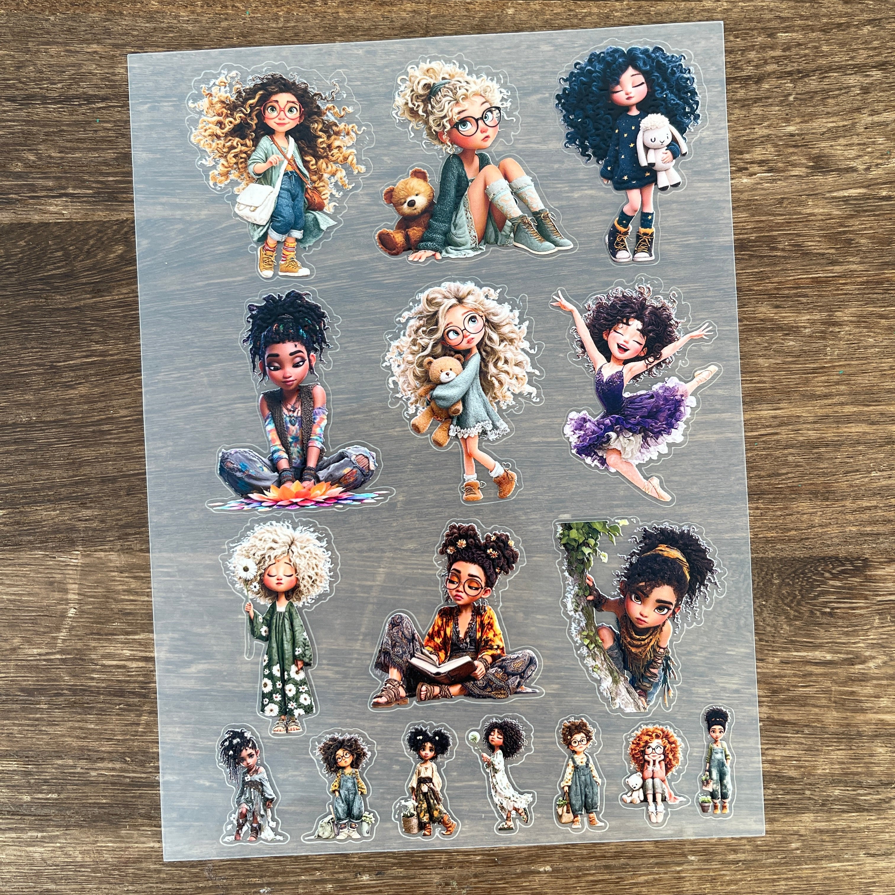 3D Cute Girl PET Sticker 1 Pcs