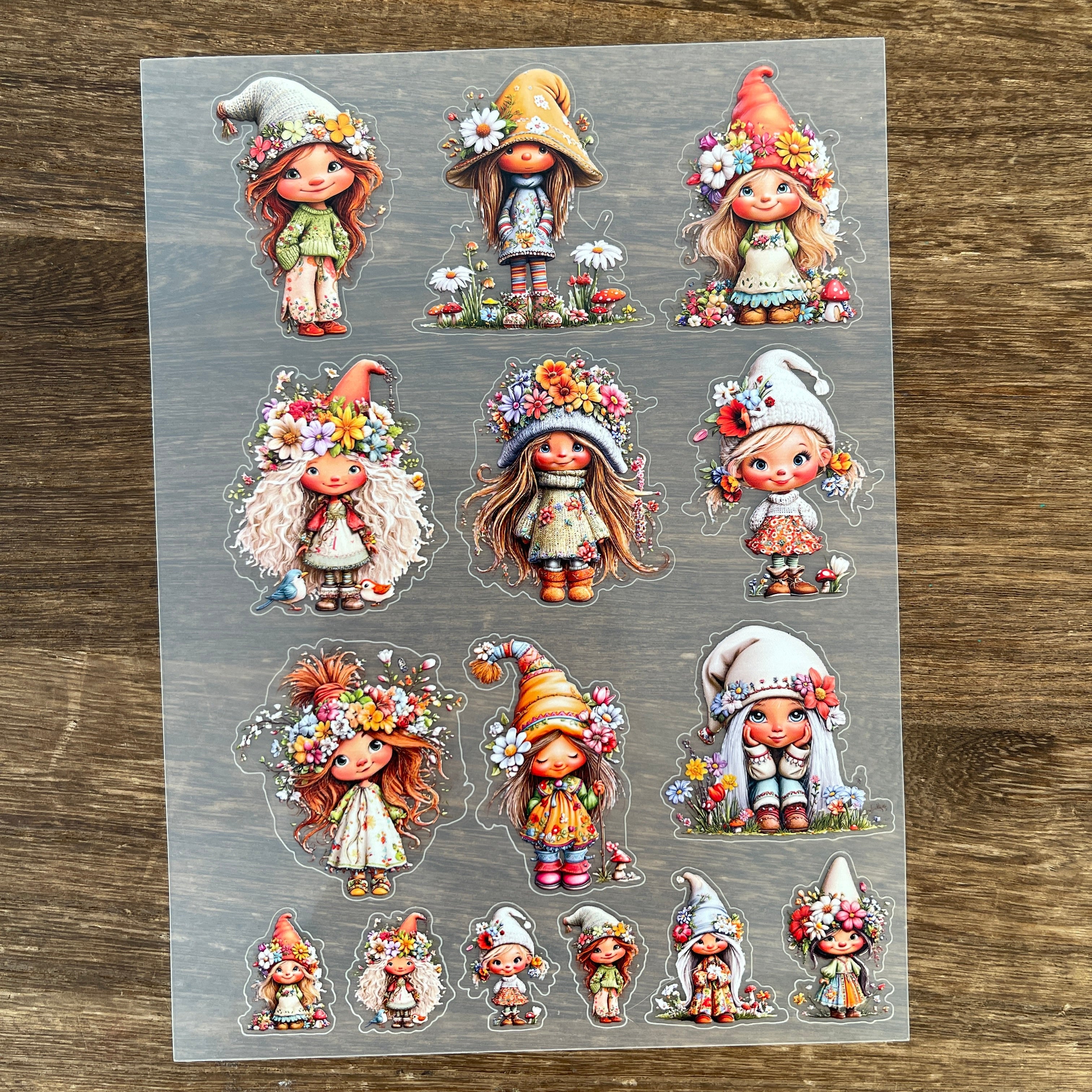 3D Gnome Girl PET Sticker 1 Pcs