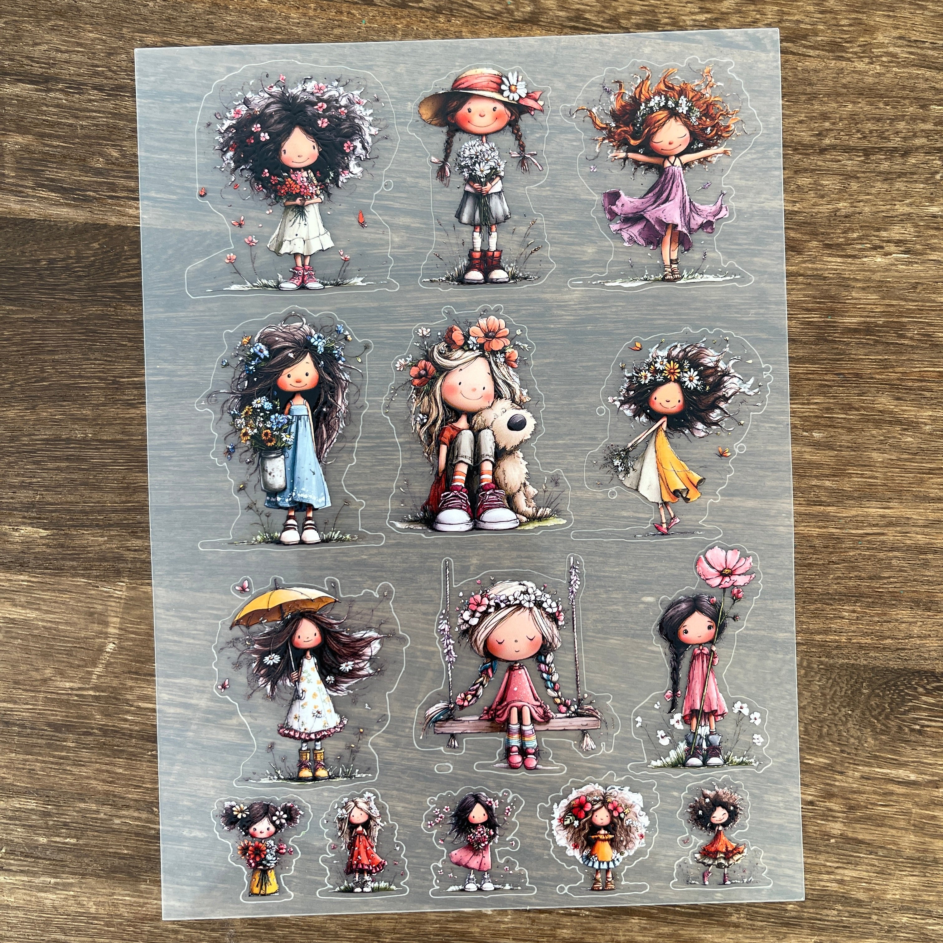 3D Flower Girl PET Sticker 1 Pcs