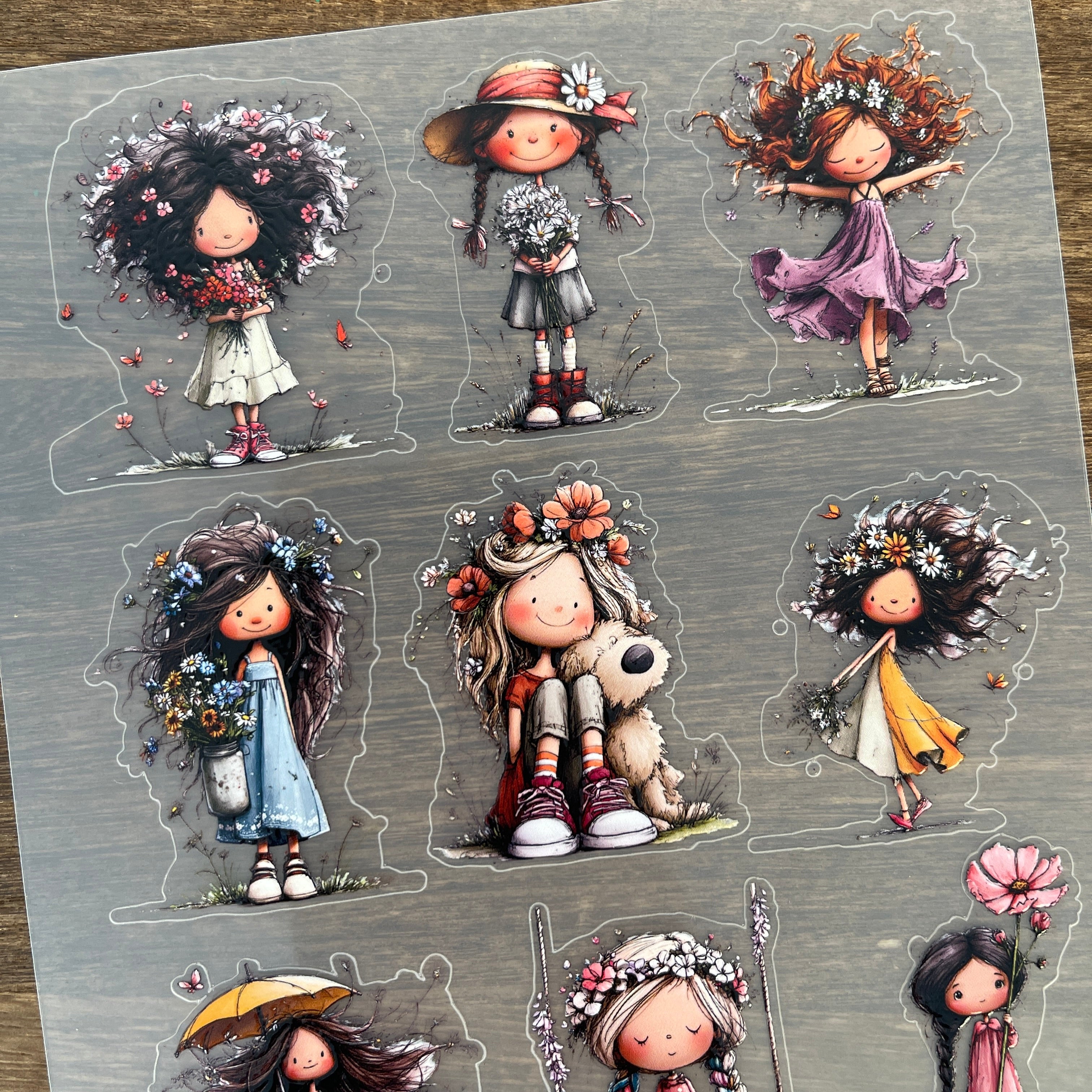 3D Flower Girl PET Sticker 1 Pcs