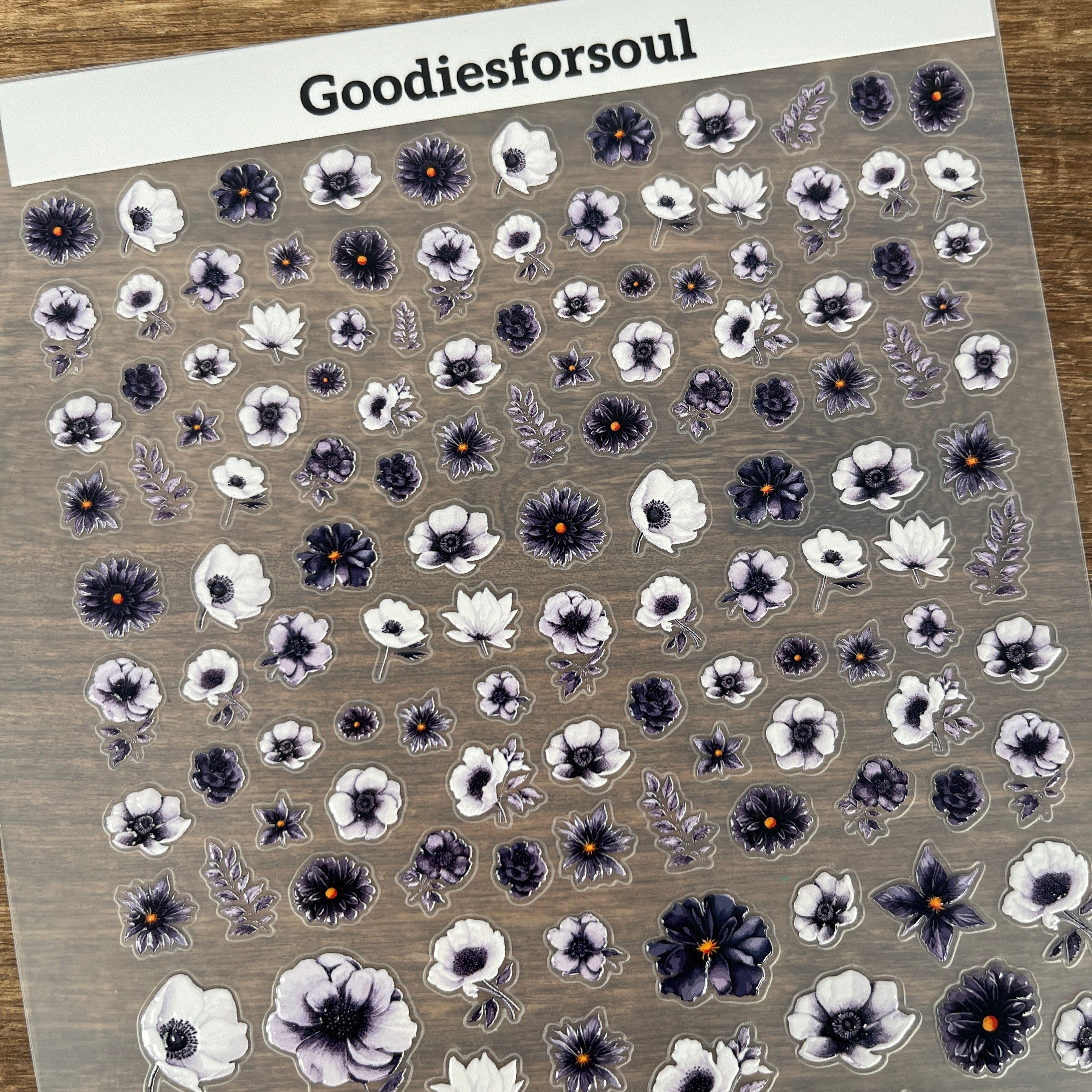 3D Black and White Flowers PET Sticker 1 Pcs