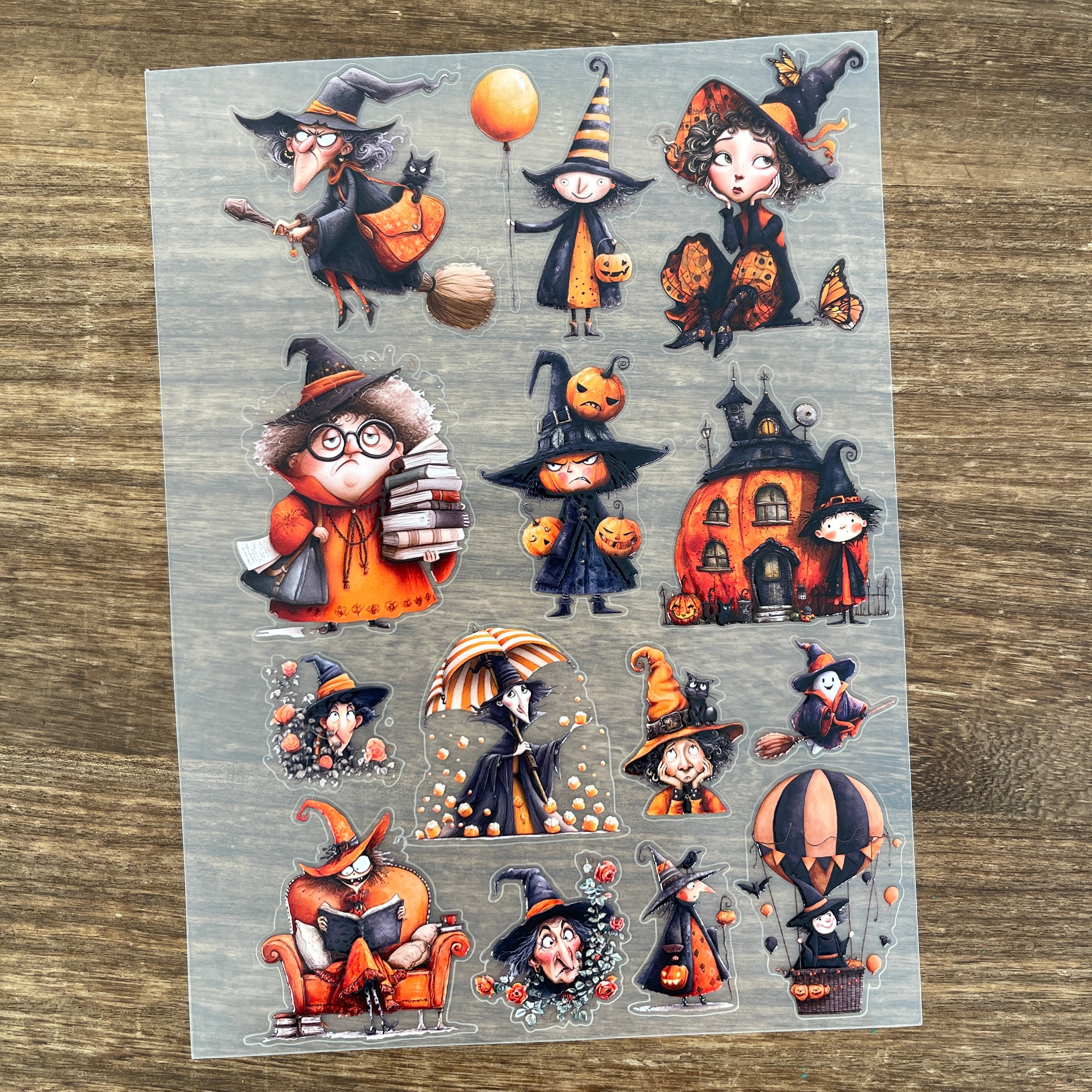 3D Orange Witch PET Sticker 1 Pcs